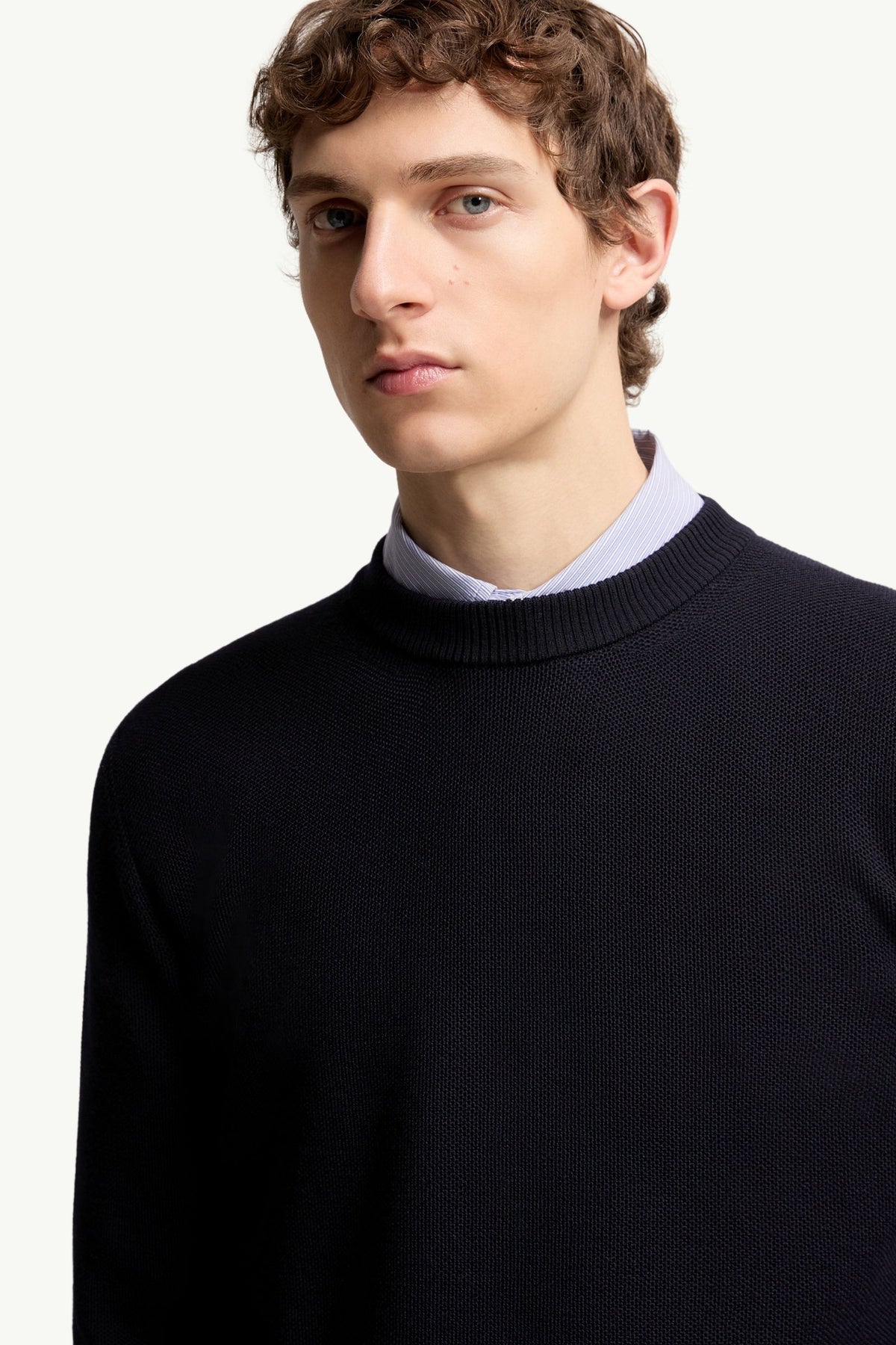 Moncler Leather Logo Wool Sweater Navy Blue Navy Blue