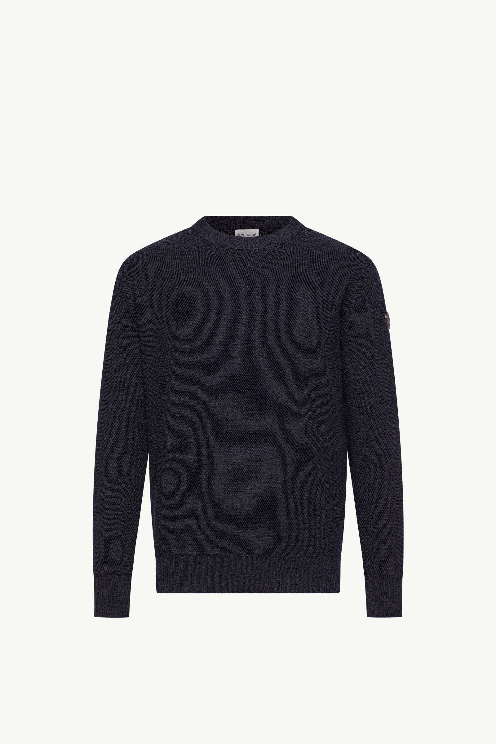 Moncler Leather Logo Wool Sweater Navy Blue Navy Blue