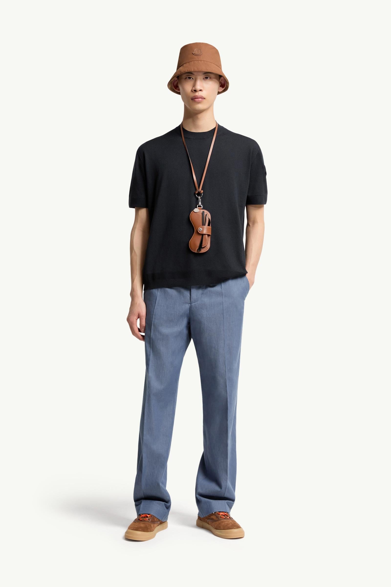 Moncler Silk & Cotton T-Shirt Navy Blue Navy Blue