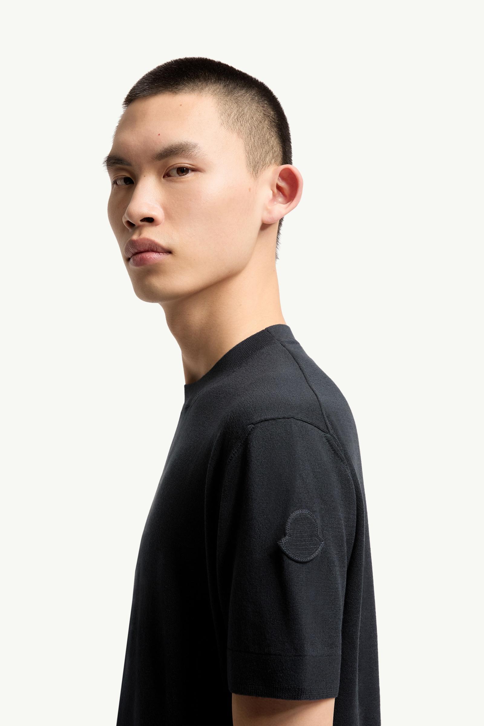 Moncler Silk & Cotton T-Shirt Navy Blue Navy Blue
