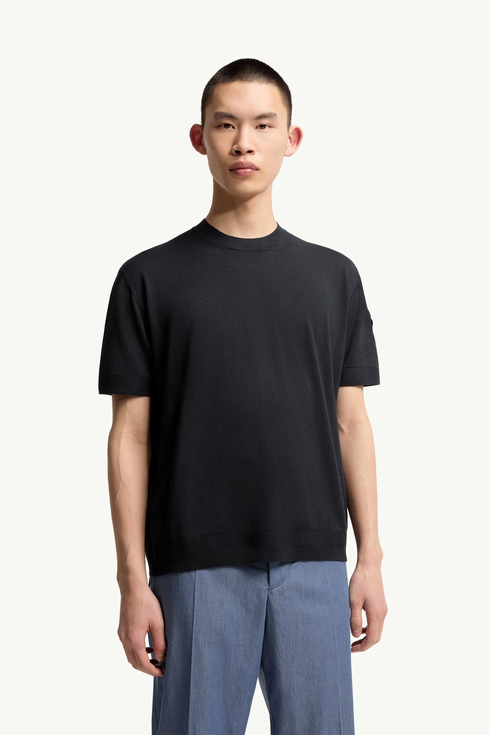 Moncler Silk & Cotton T-Shirt Navy Blue Navy Blue