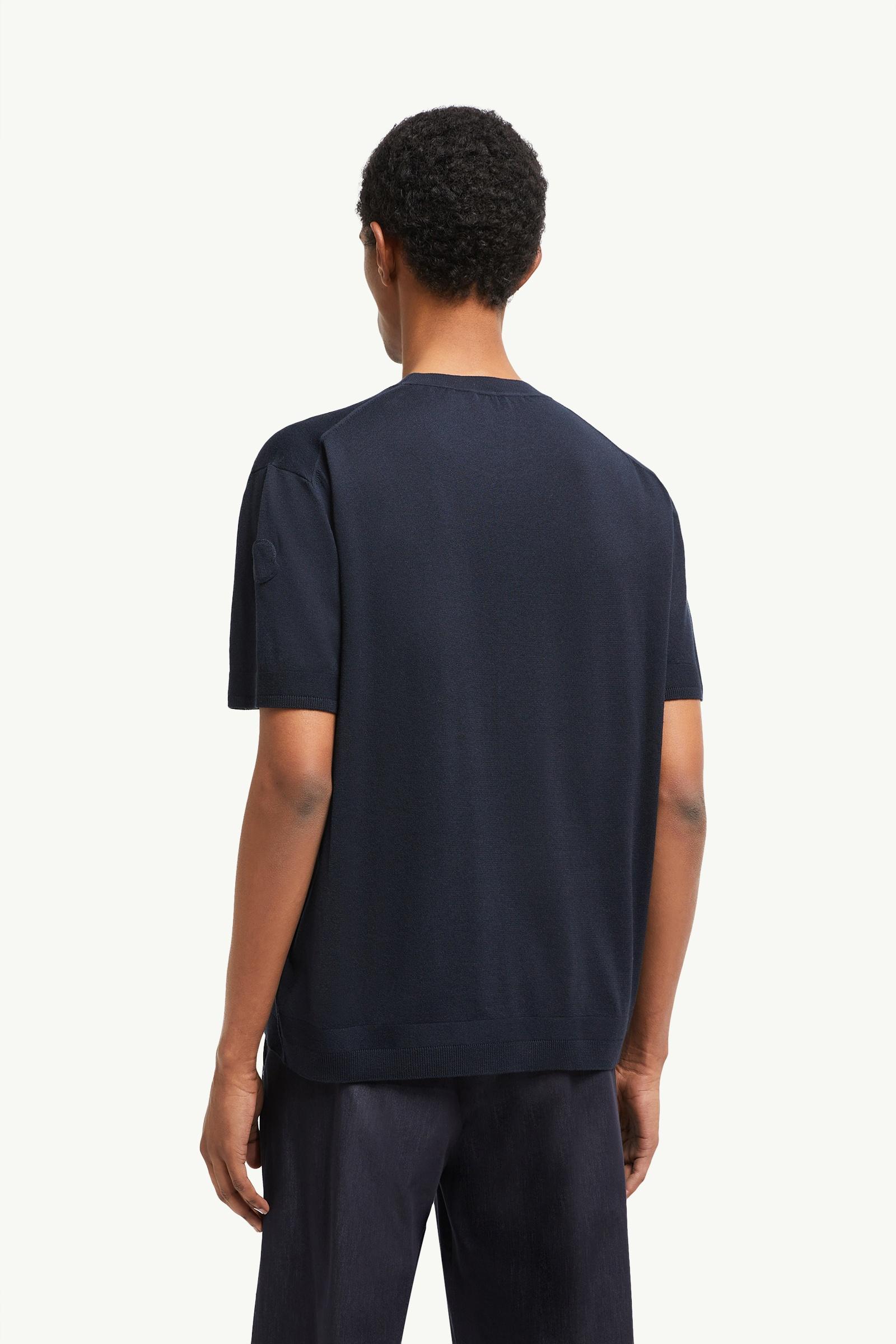 Moncler Silk & Cotton T-Shirt Navy Blue Navy Blue