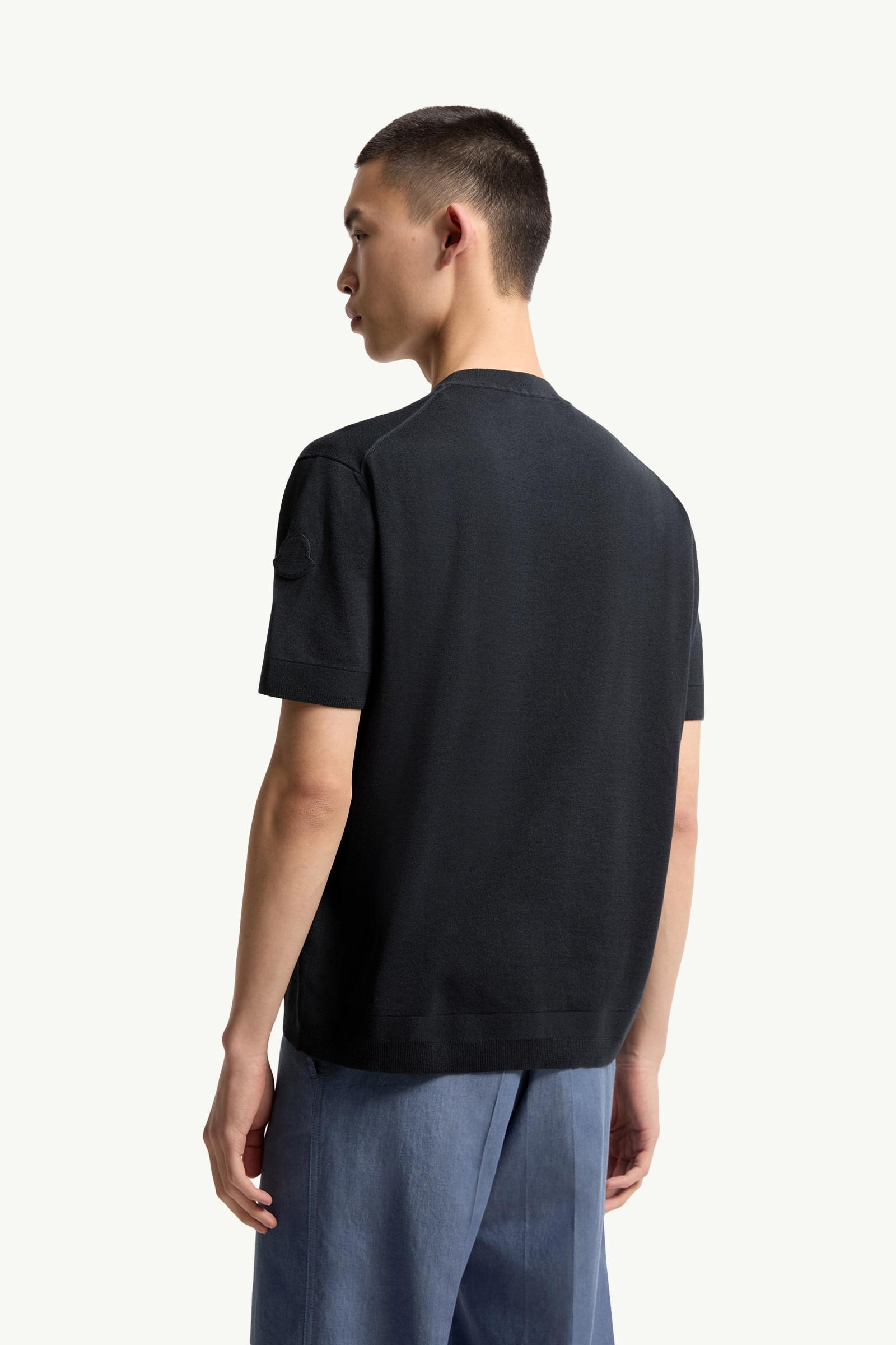 Moncler Silk & Cotton T-Shirt Navy Blue Navy Blue