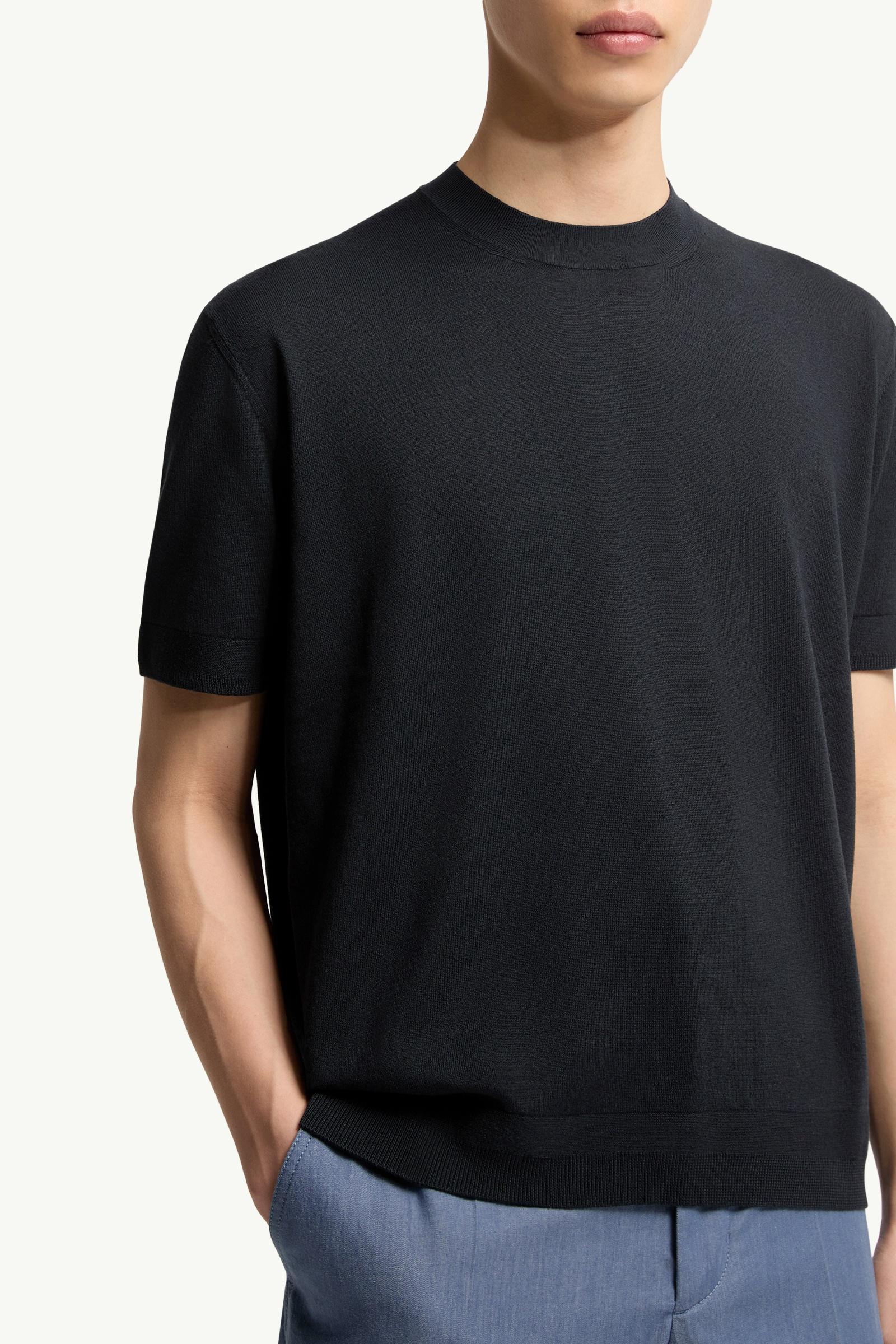Moncler Silk & Cotton T-Shirt Navy Blue Navy Blue