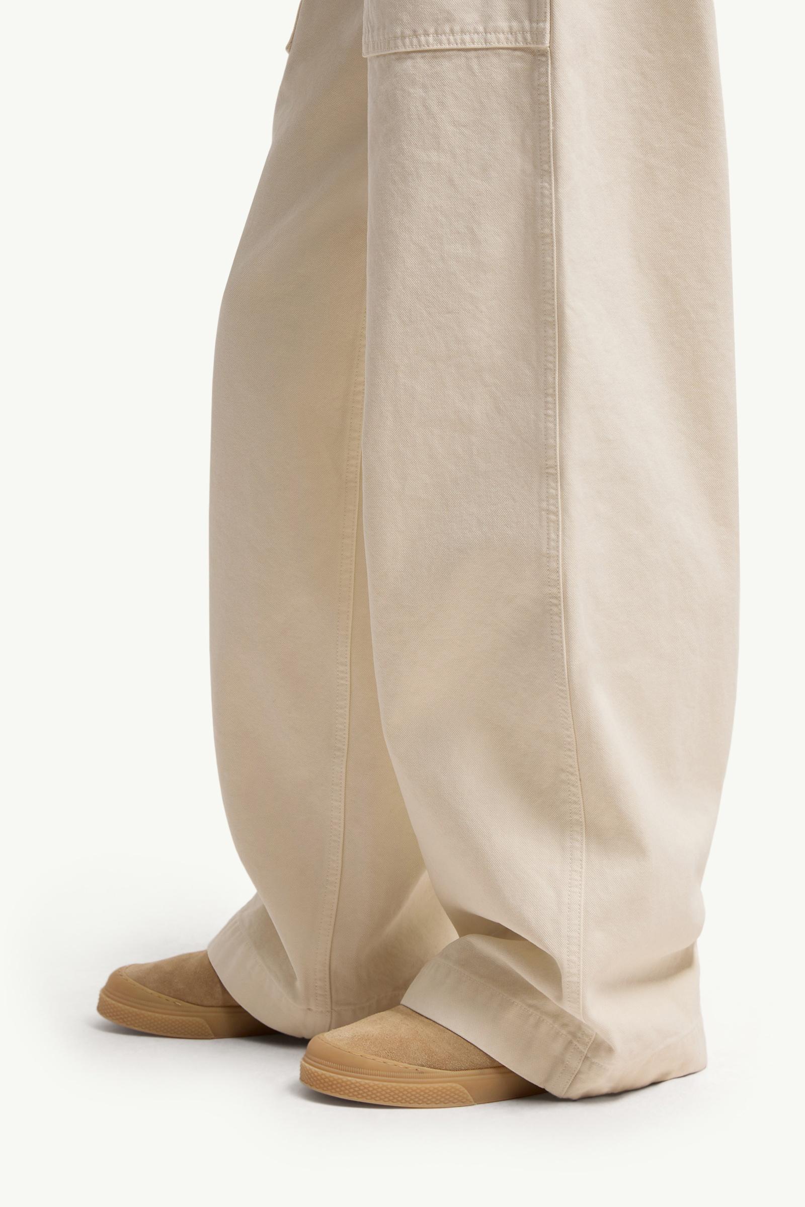 Moncler Leather Logo Cotton Pants Light Beige Light Beige
