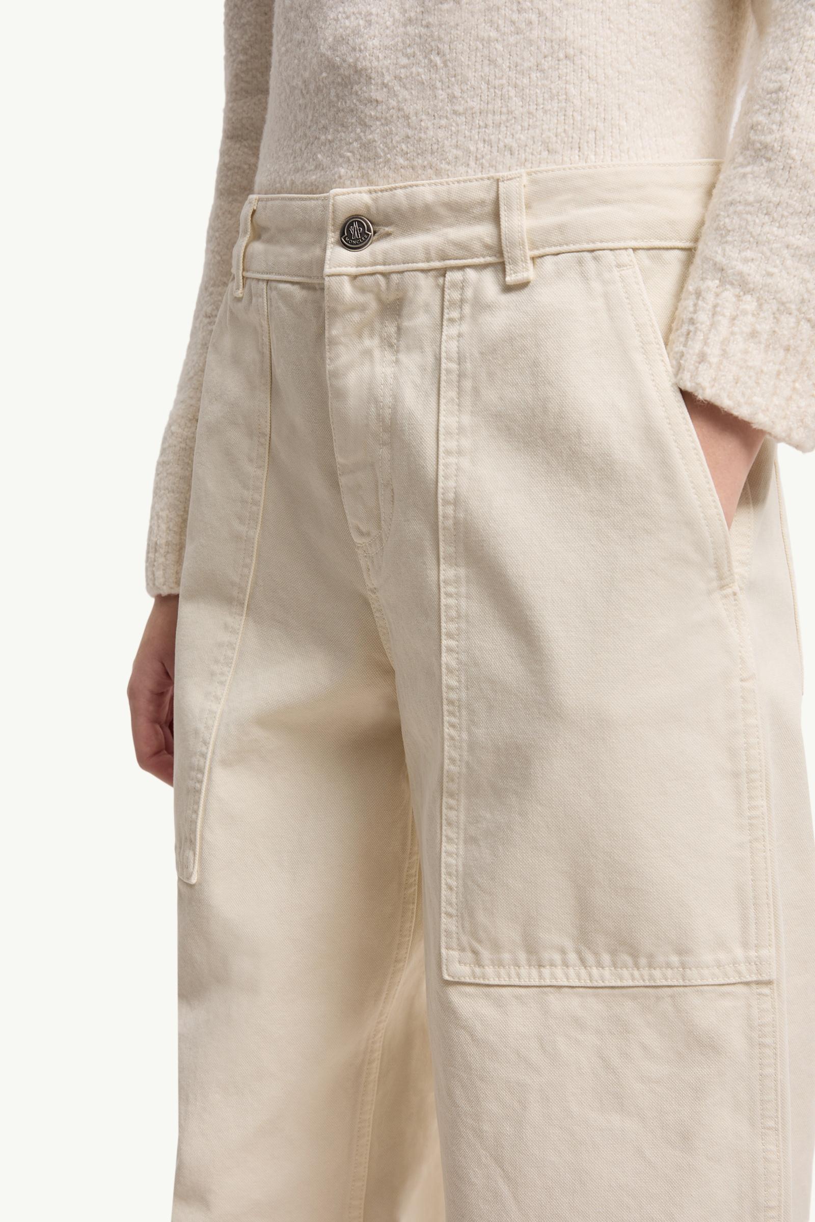 Moncler Leather Logo Cotton Pants Light Beige Light Beige