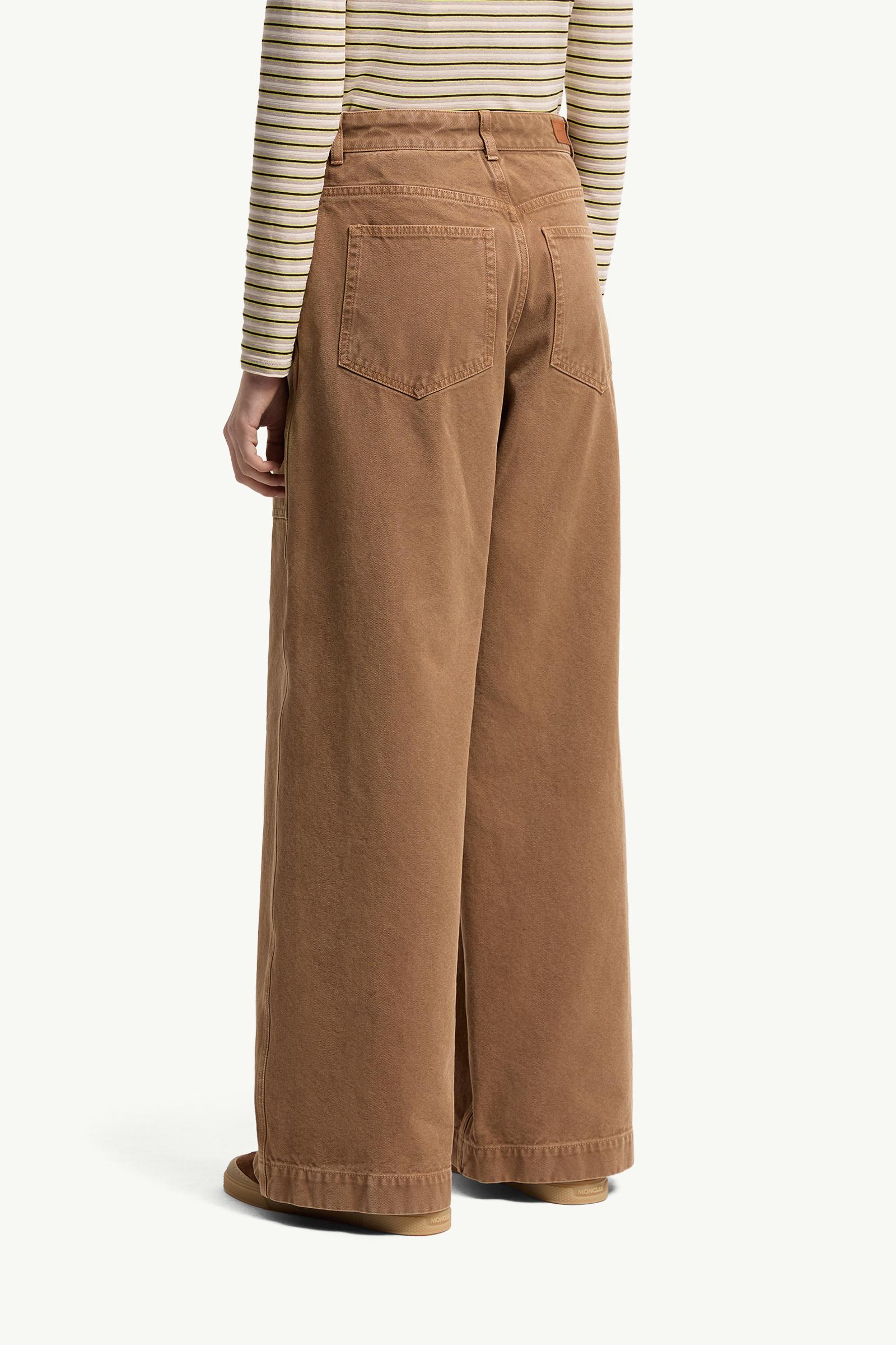 Moncler Leather Logo Cotton Pants Brown Brown