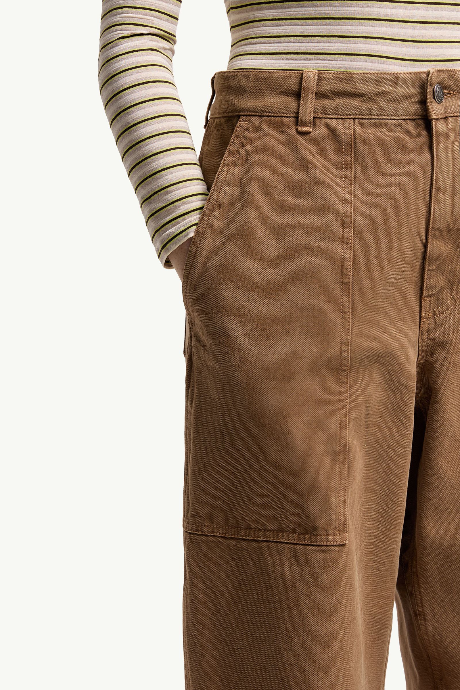 Moncler Leather Logo Cotton Pants Brown Brown