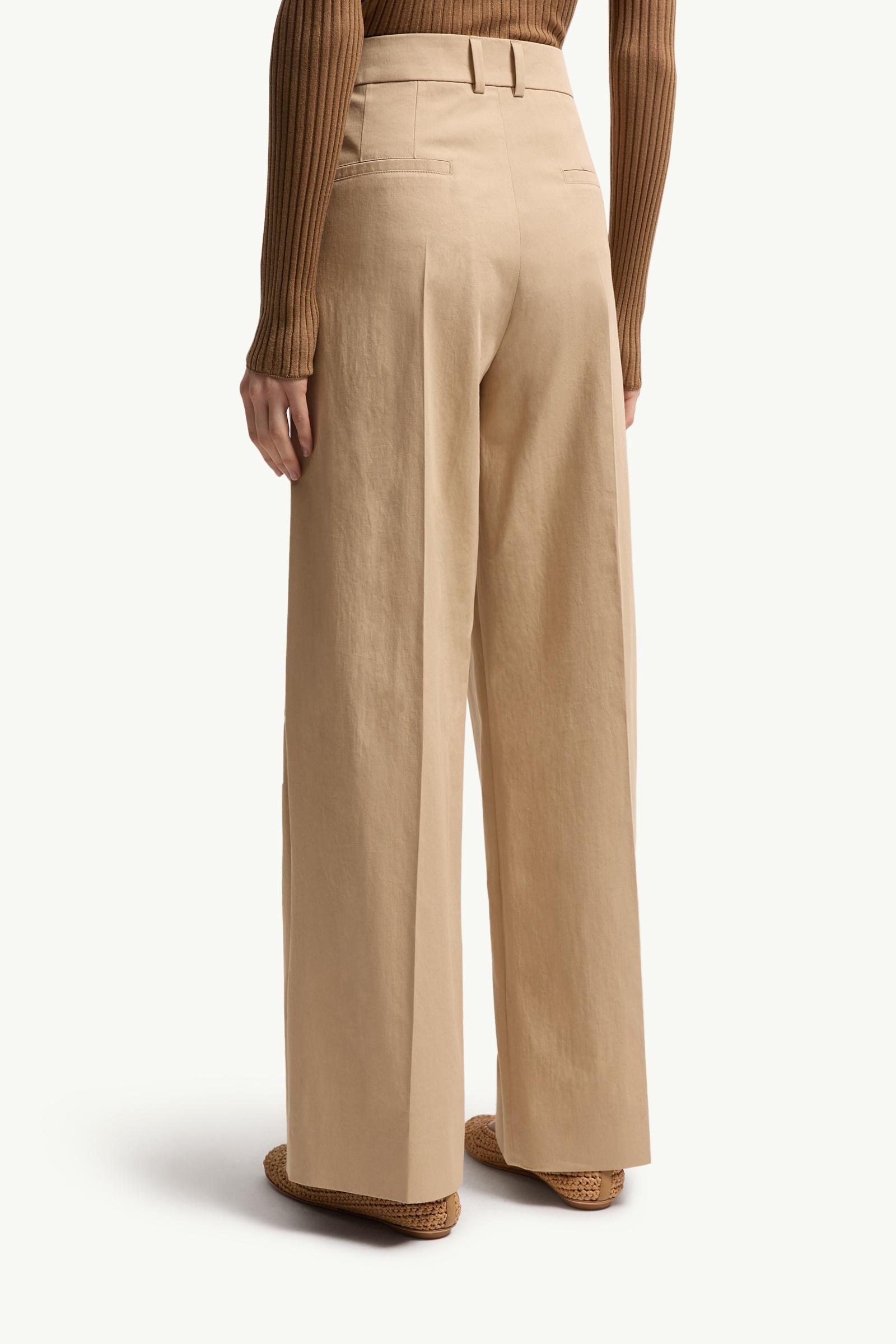 Moncler Cotton Gabardine Wide-Leg Tailored Pants Beige Beige