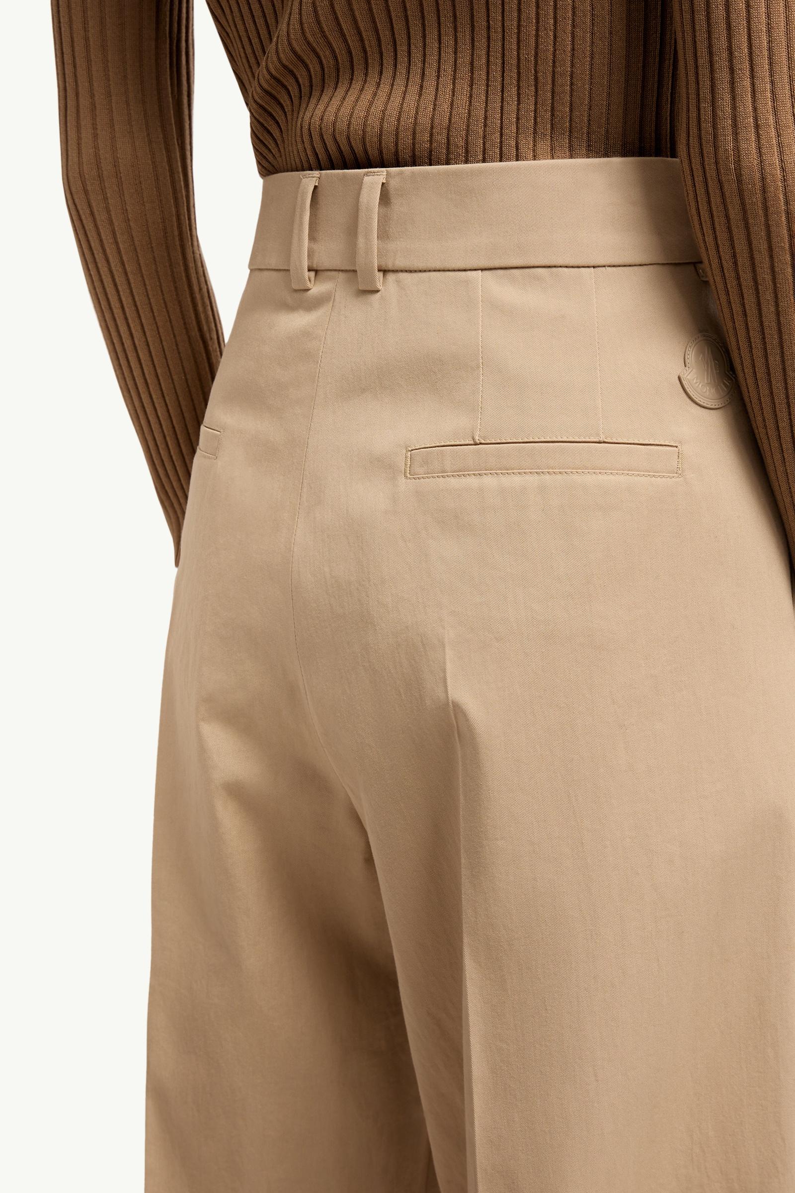 Moncler Cotton Gabardine Wide-Leg Tailored Pants Beige Beige