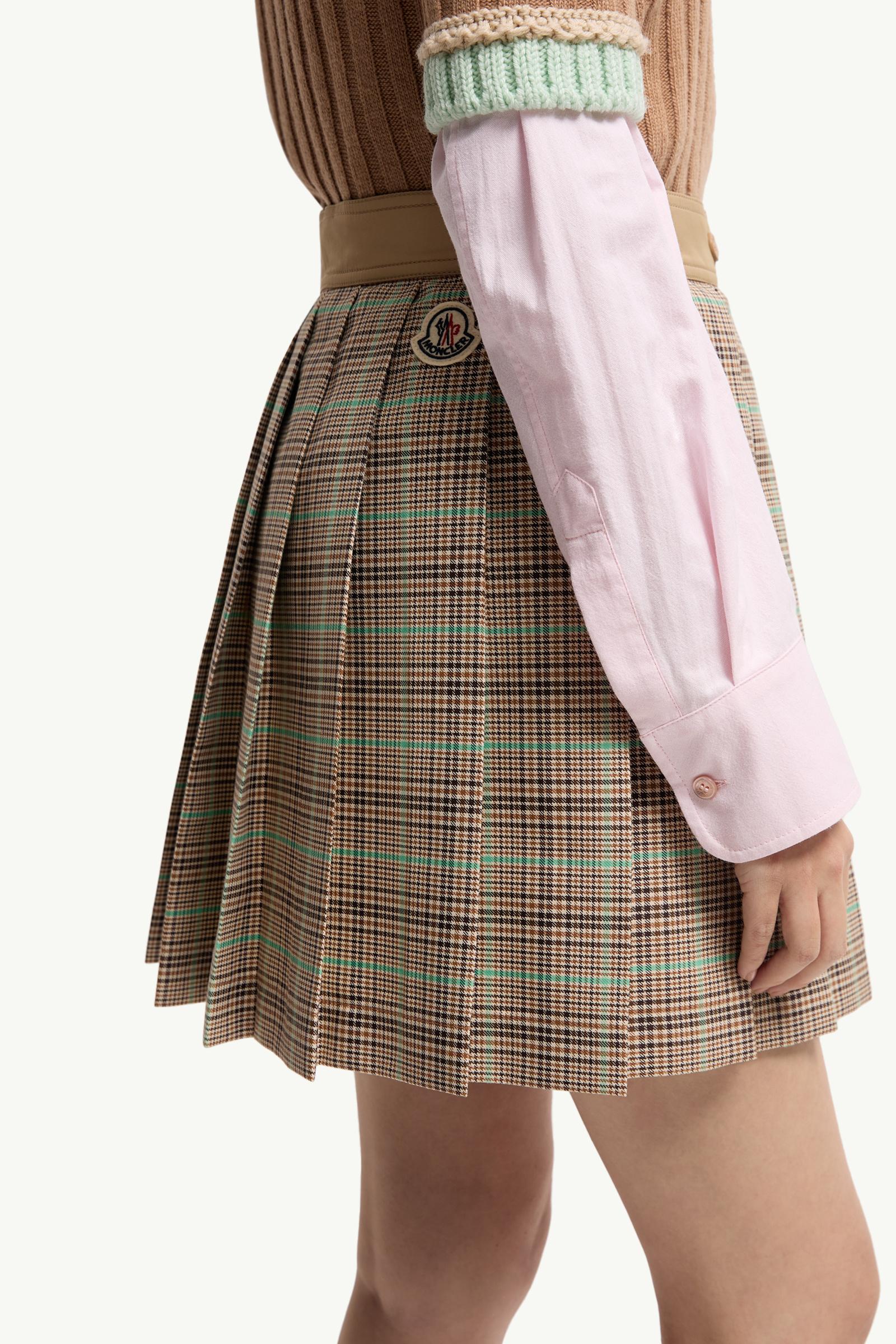 Moncler Checked Pleated Mini Skirt Light Brown Light Brown