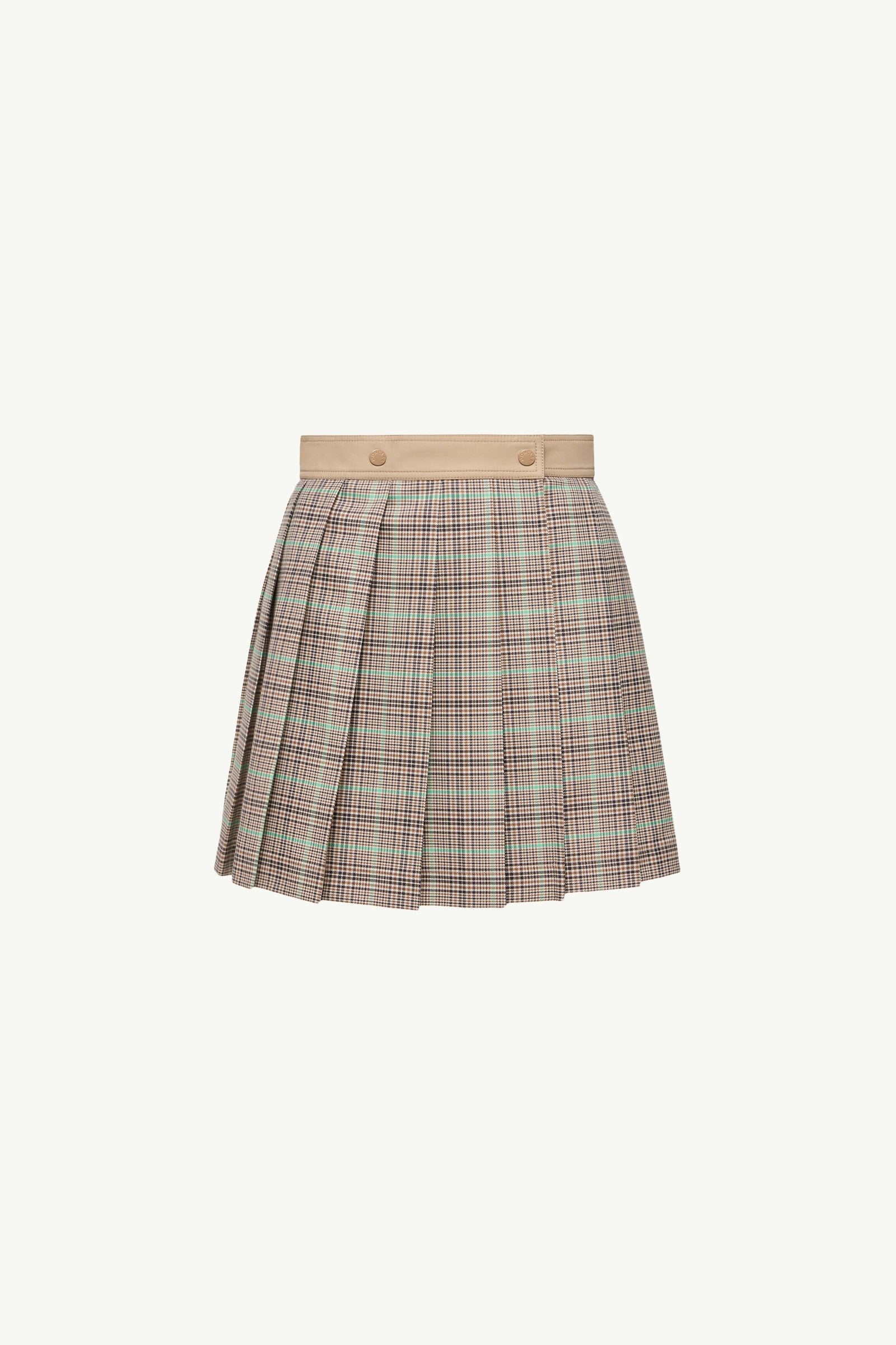 Moncler Checked Pleated Mini Skirt Light Brown Light Brown