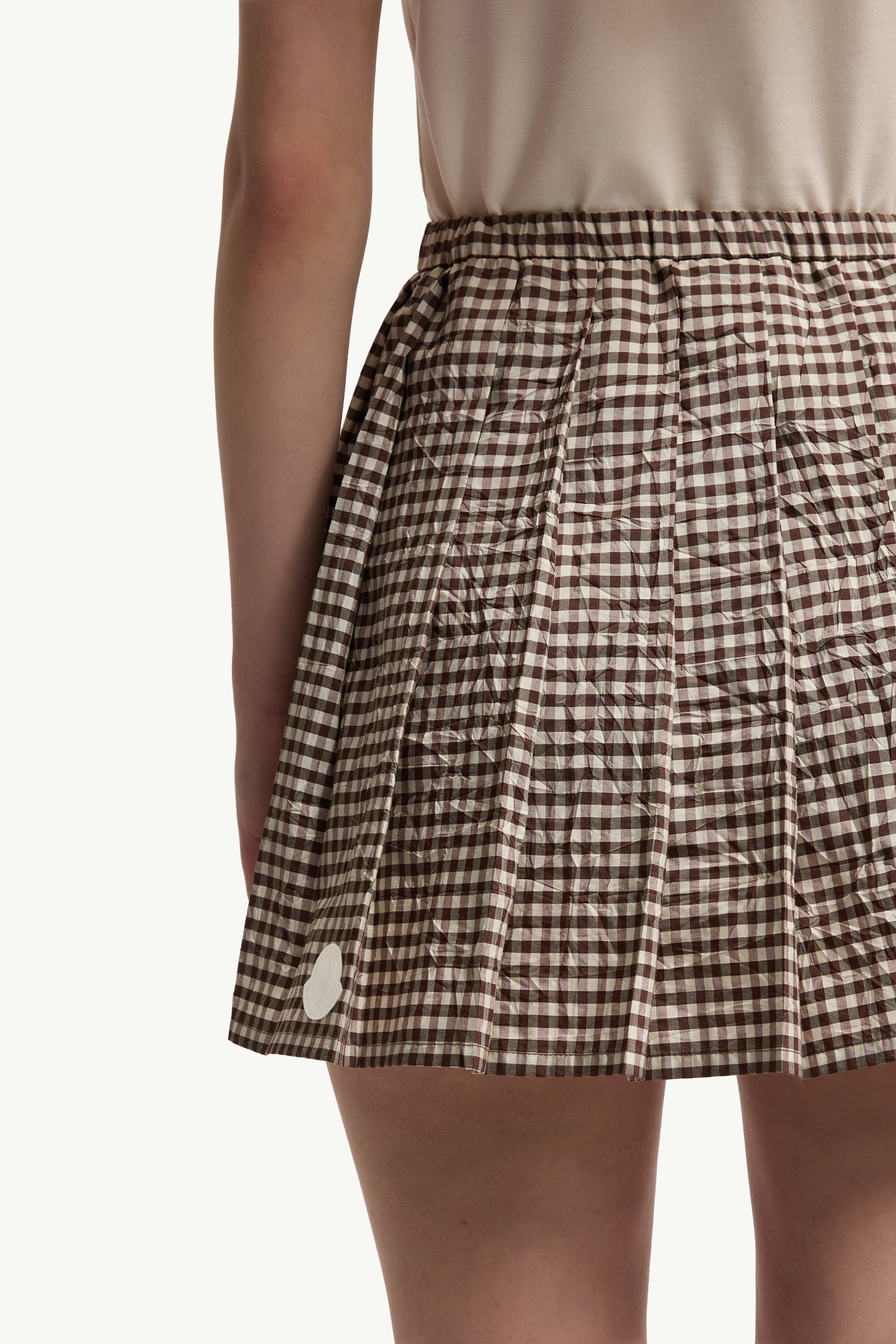 Moncler Vichy Cotton Blend Pleated Mini Skirt White & Brown White & Brown