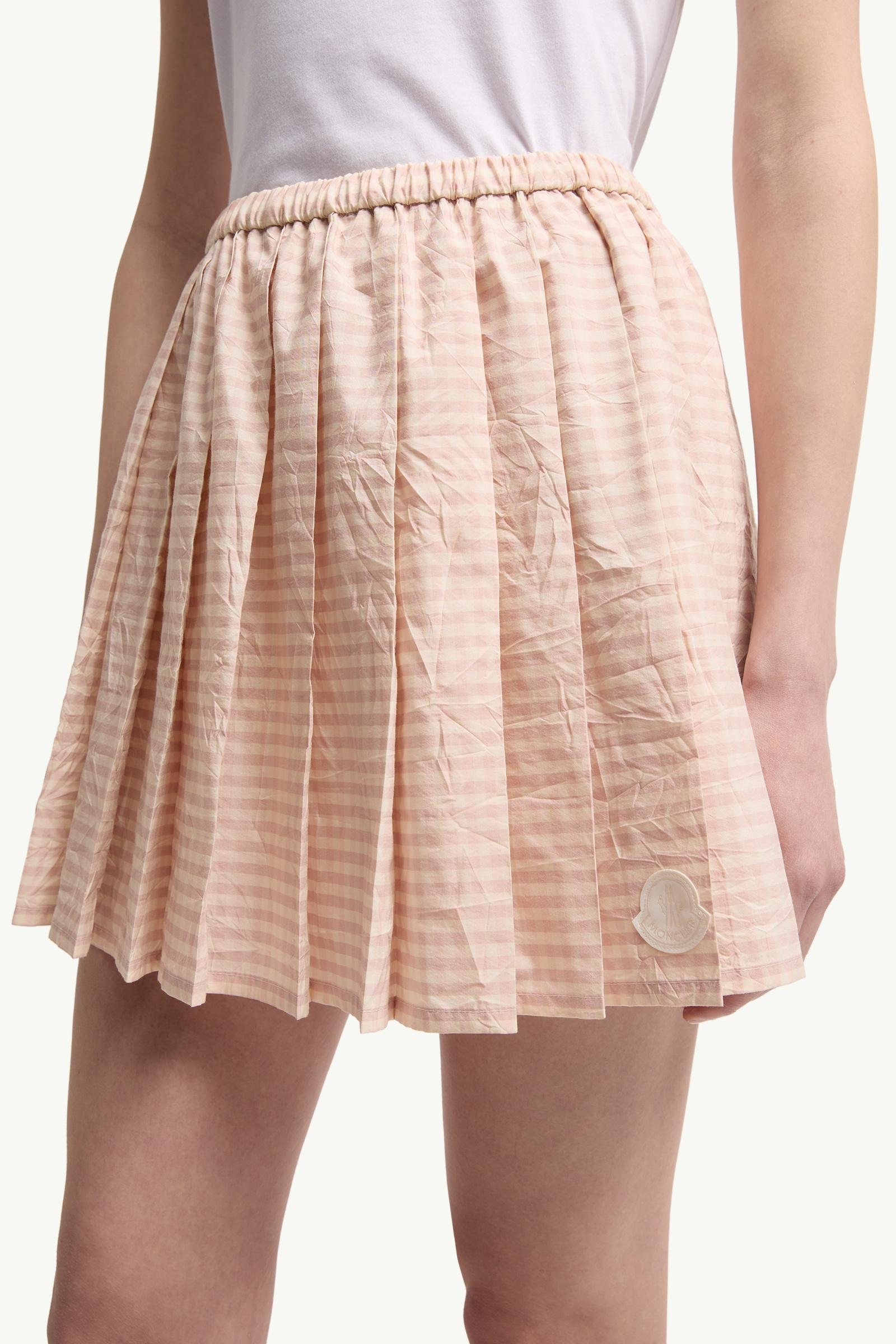 Moncler Vichy Cotton Blend Pleated Mini Skirt Light Pink Light Pink
