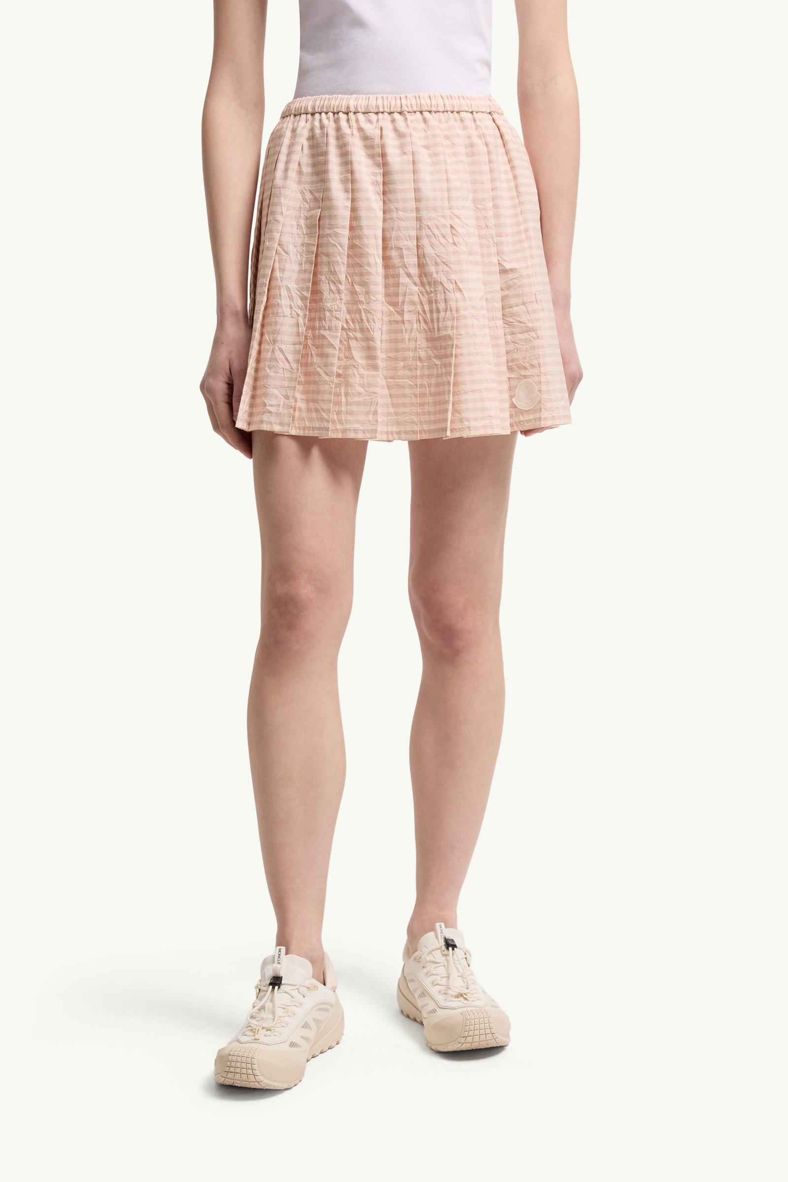 Moncler Vichy Cotton Blend Pleated Mini Skirt Light Pink Light Pink