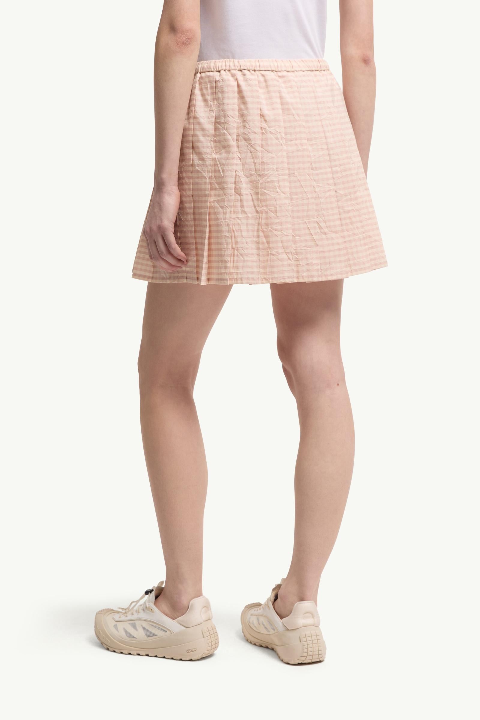 Moncler Vichy Cotton Blend Pleated Mini Skirt Light Pink Light Pink
