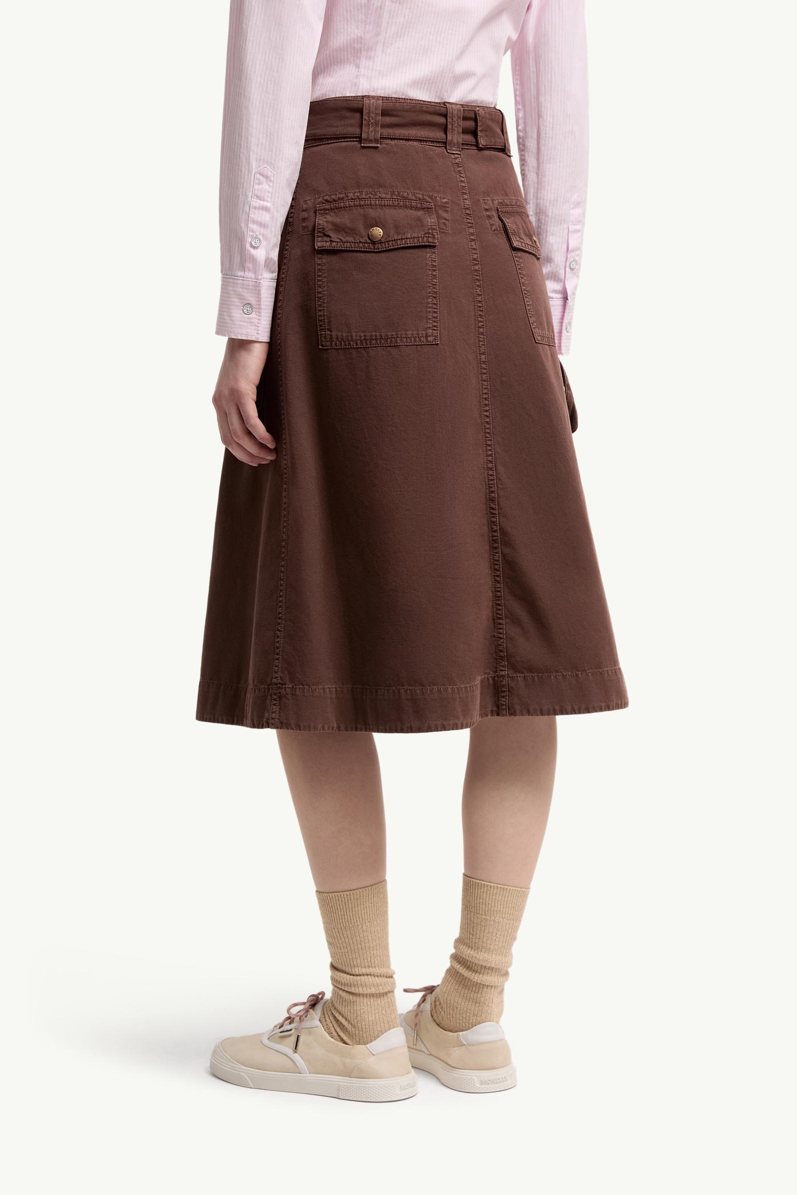 Moncler Belted Knee-Length Cotton Skirt Burgundy Burgundy