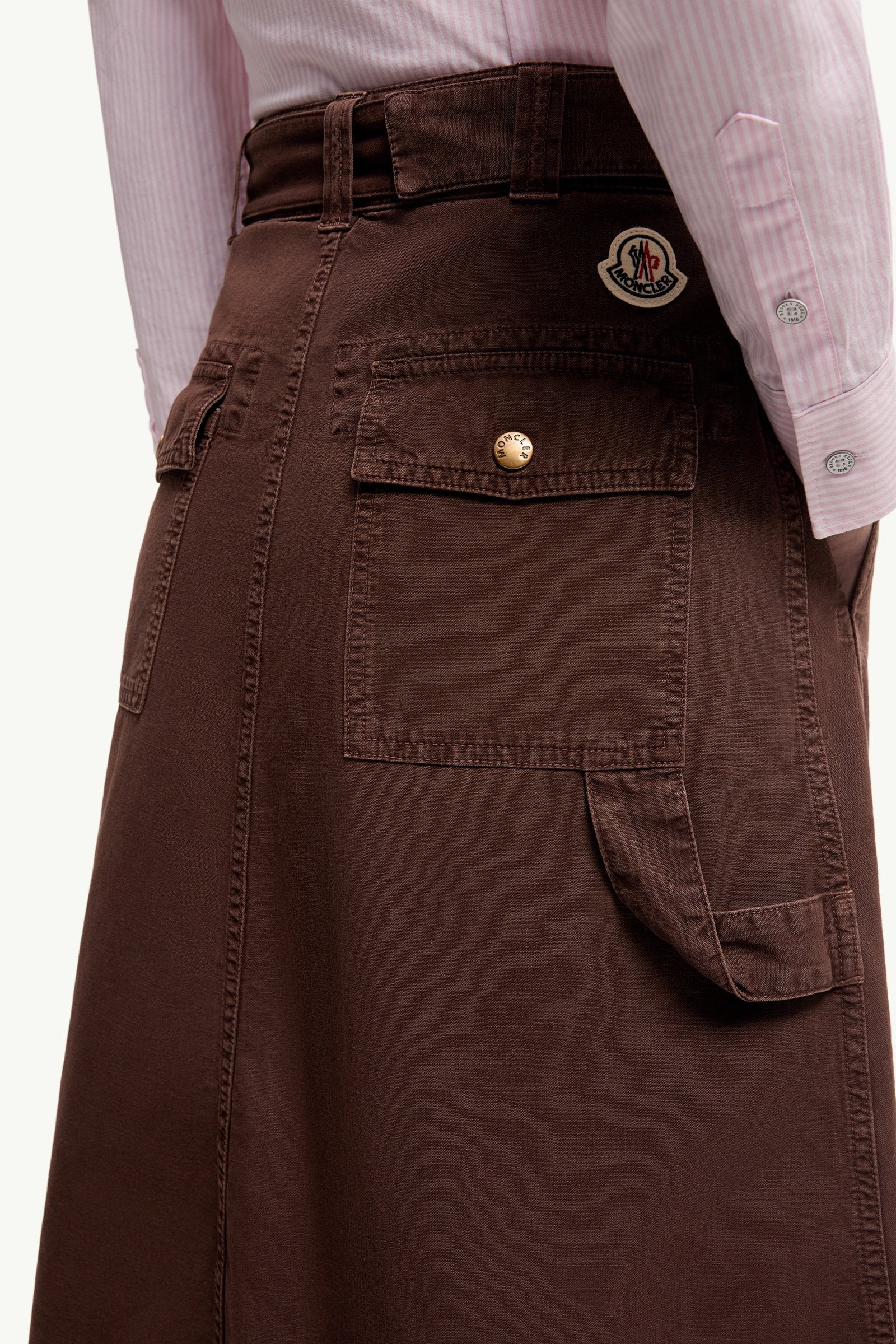 Moncler Belted Knee-Length Cotton Skirt Burgundy Burgundy