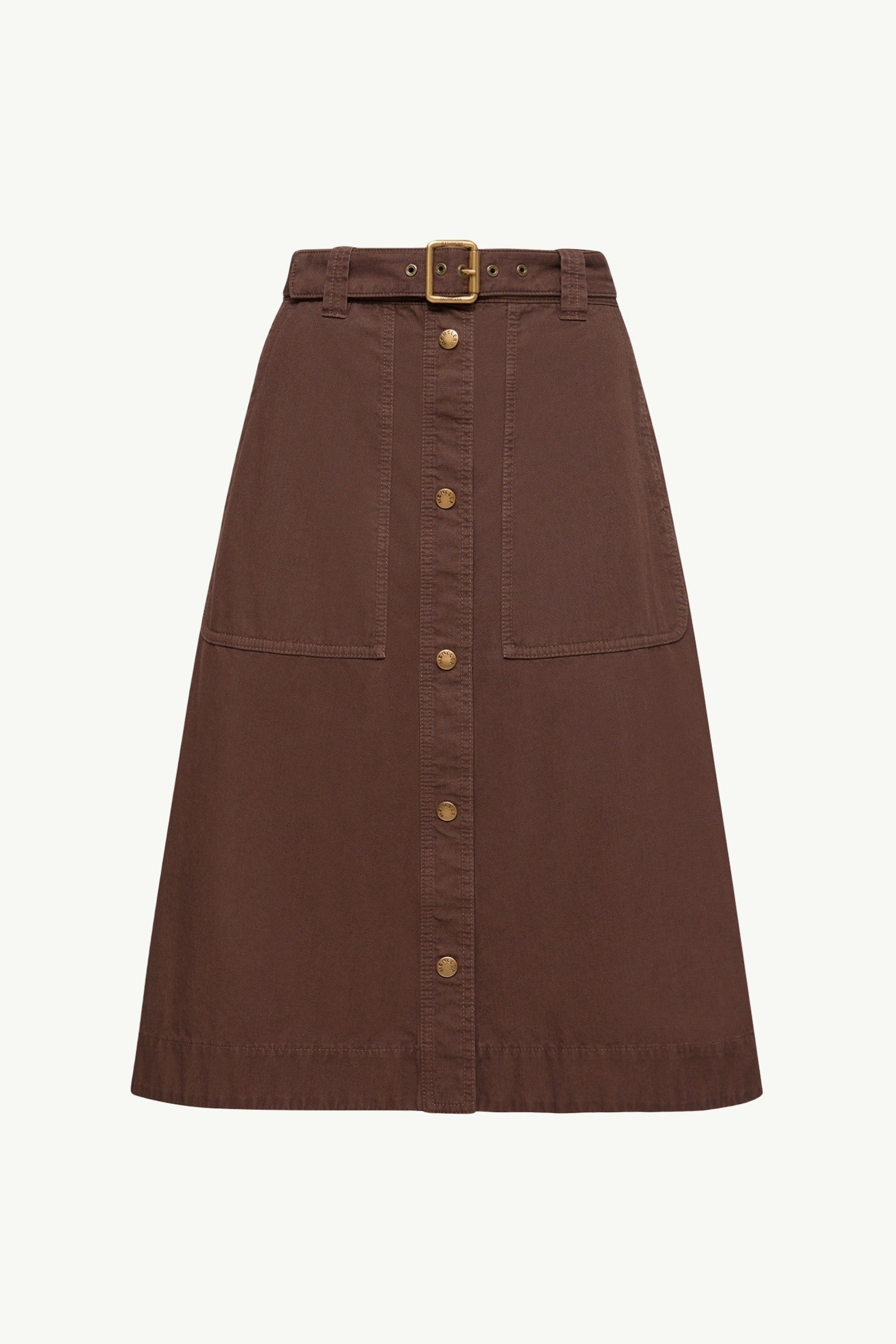 Moncler Belted Knee-Length Cotton Skirt Burgundy Burgundy