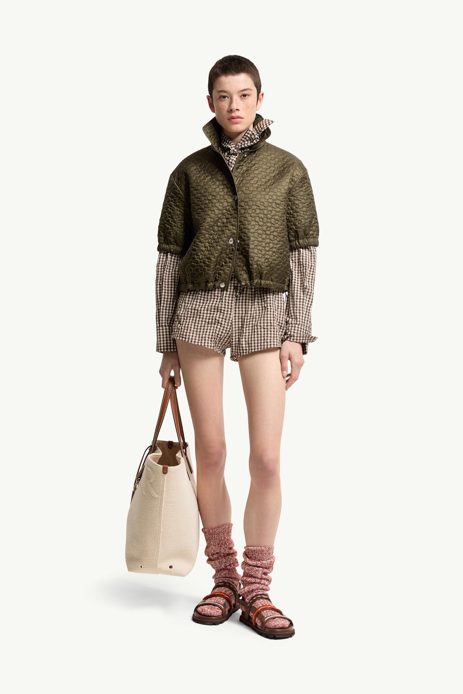 Moncler Floral-Quilted Padded Short Sleeve Shirt Olive Green Olive Green