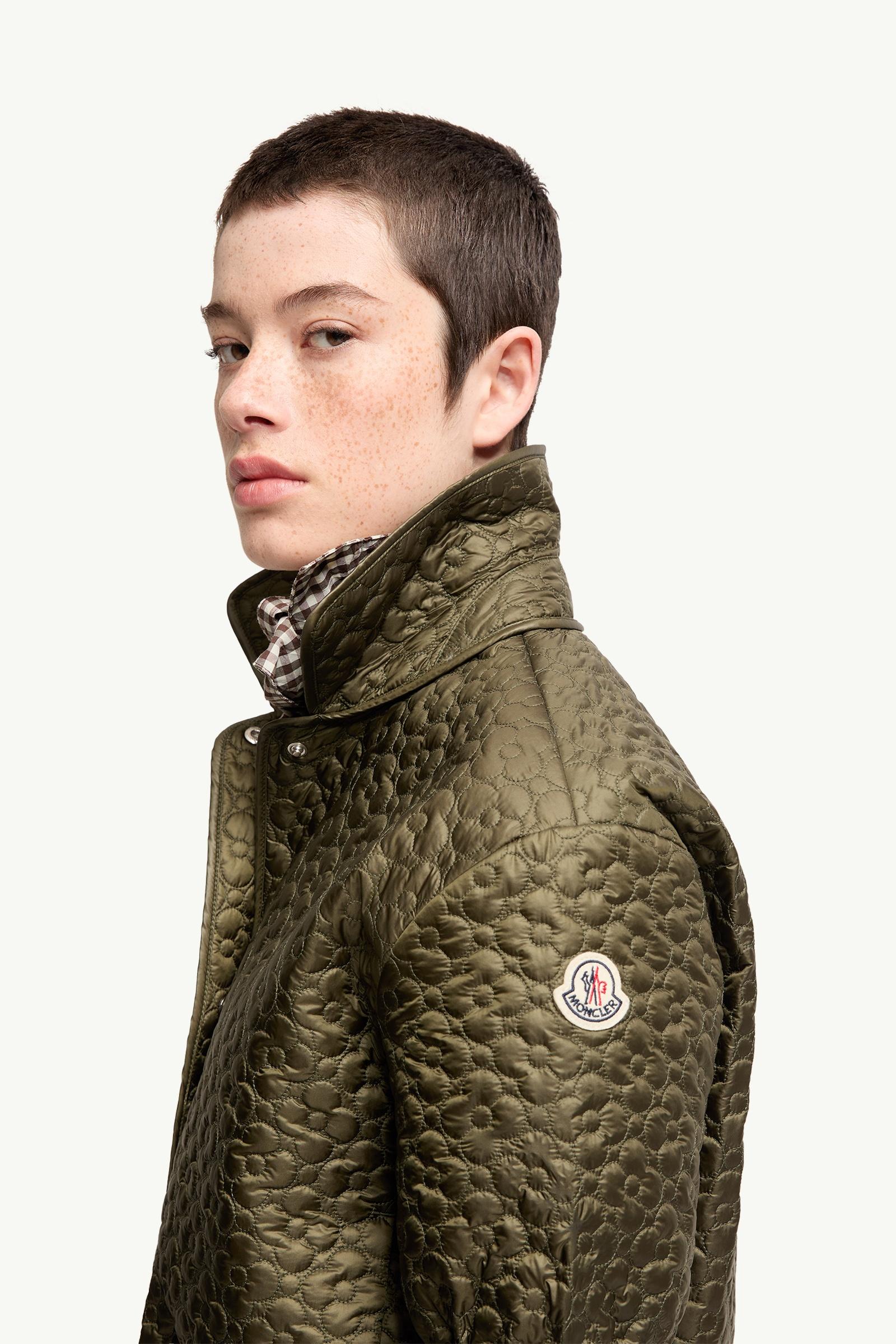 Moncler Floral-Quilted Padded Short Sleeve Shirt Olive Green Olive Green