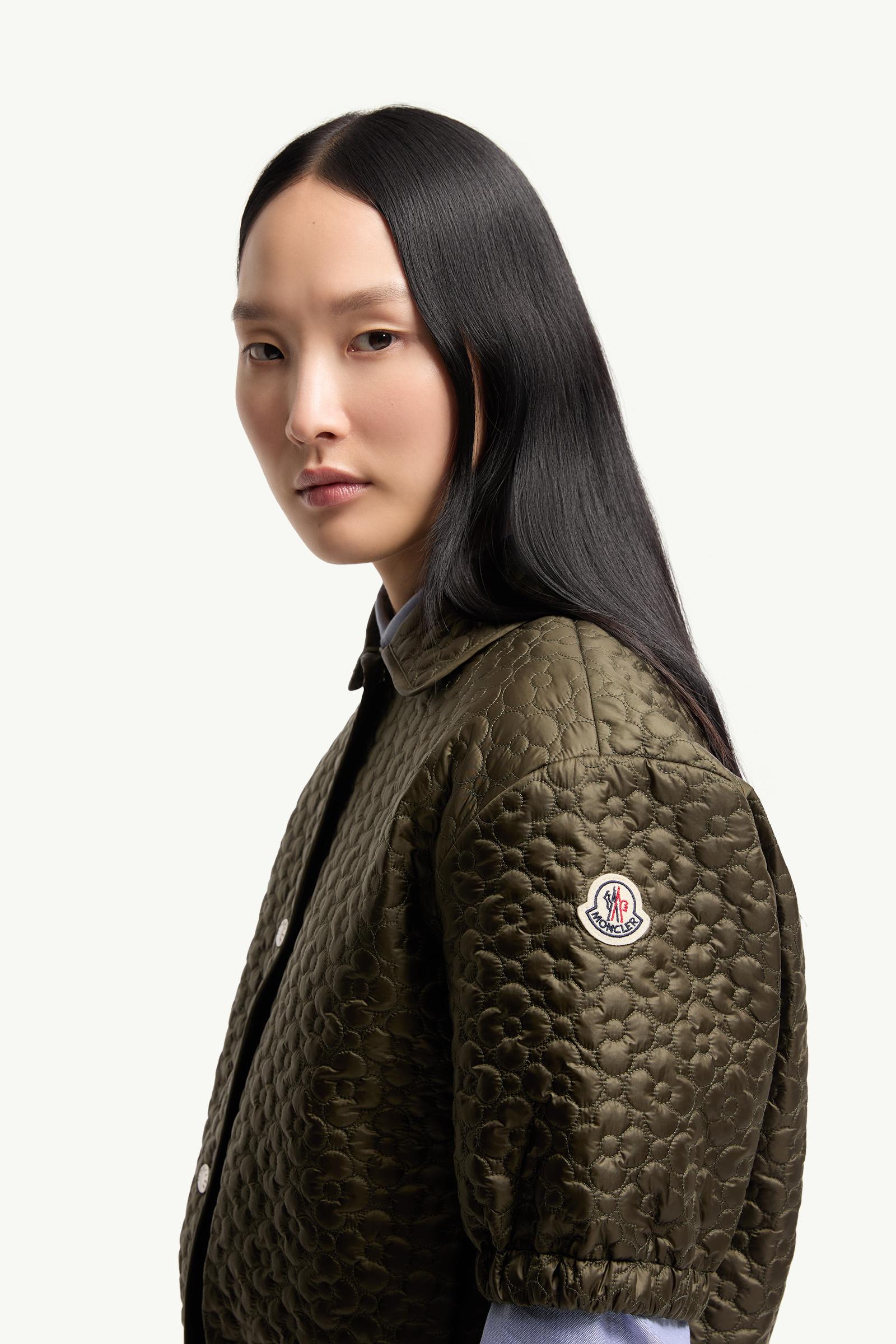 Moncler Floral-Quilted Padded Short Sleeve Shirt Olive Green Olive Green