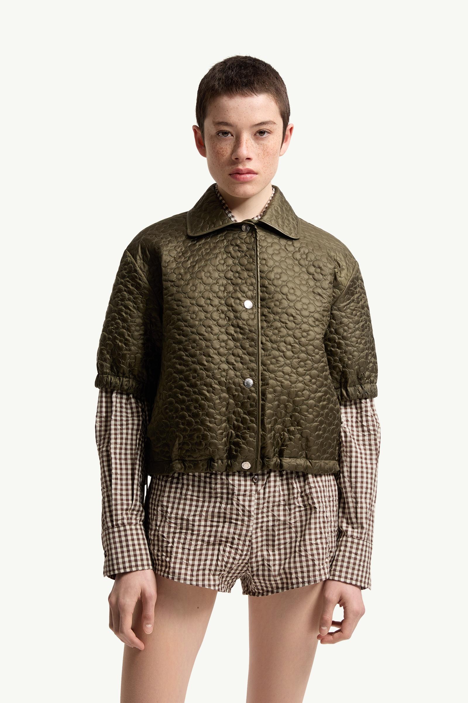 Moncler Floral-Quilted Padded Short Sleeve Shirt Olive Green Olive Green