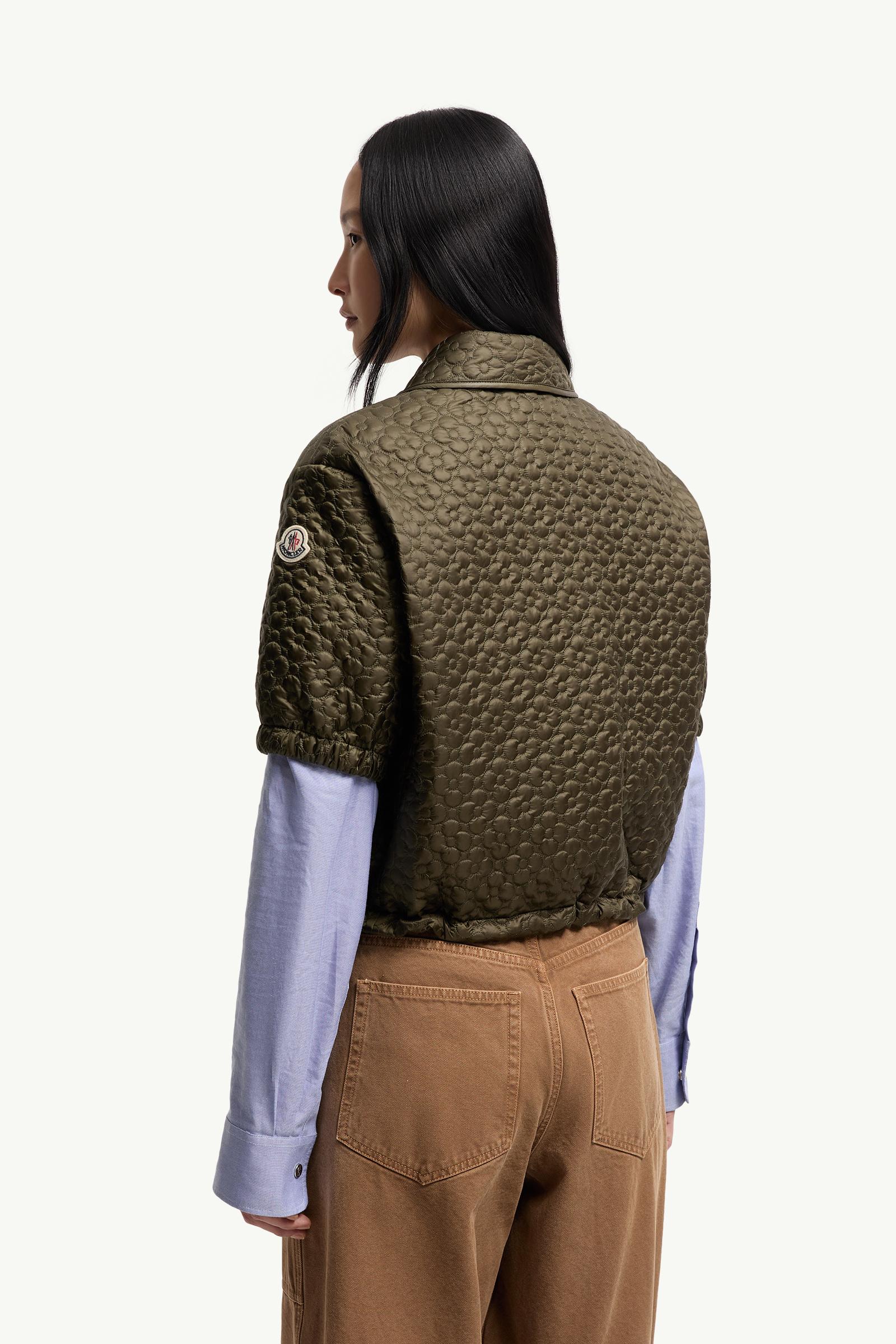 Moncler Floral-Quilted Padded Short Sleeve Shirt Olive Green Olive Green