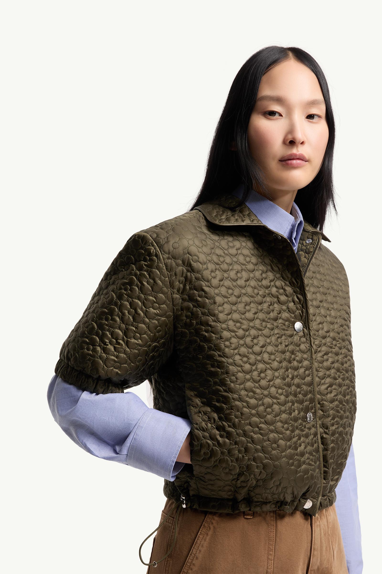 Moncler Floral-Quilted Padded Short Sleeve Shirt Olive Green Olive Green