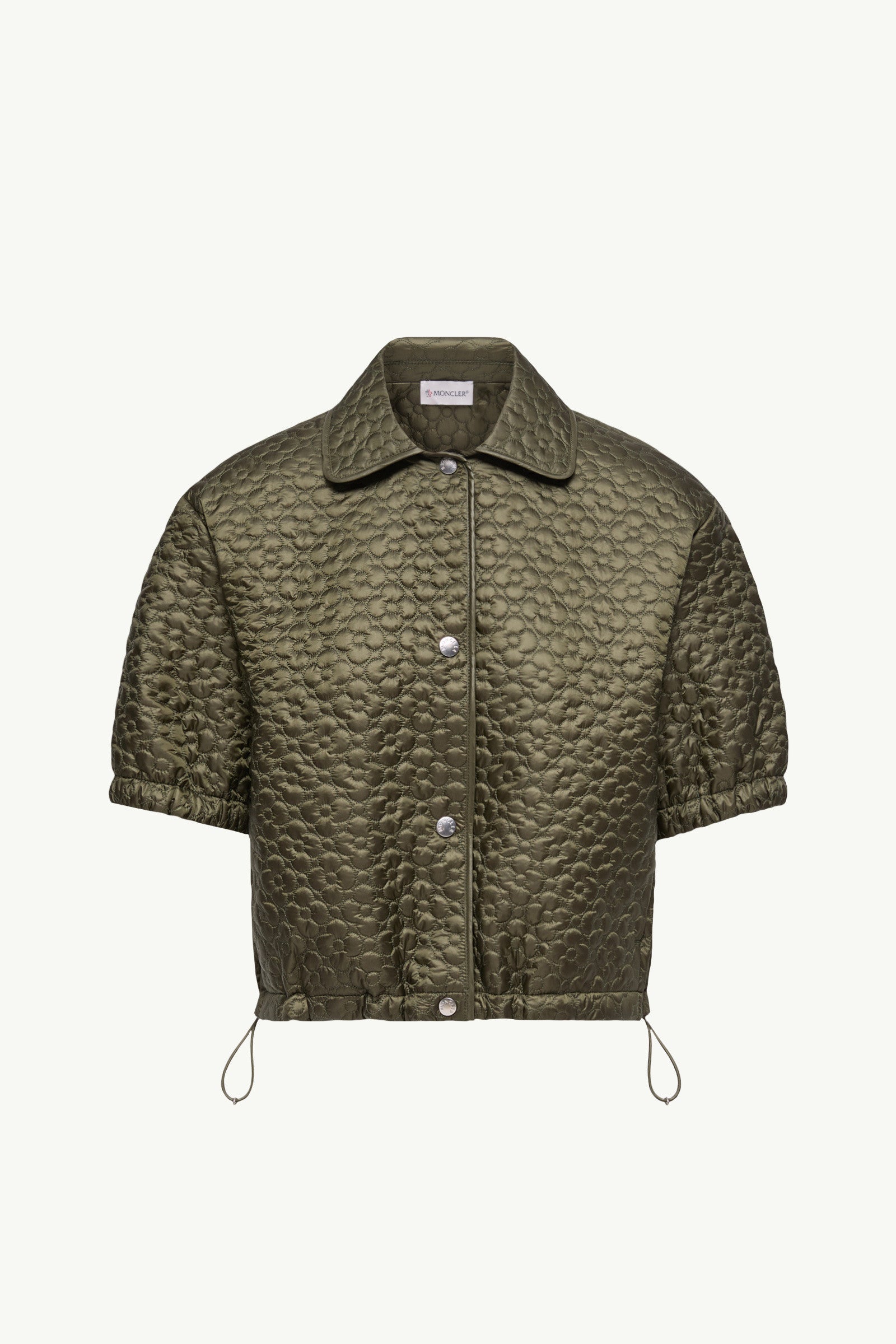 Moncler Floral-Quilted Padded Short Sleeve Shirt Olive Green Olive Green