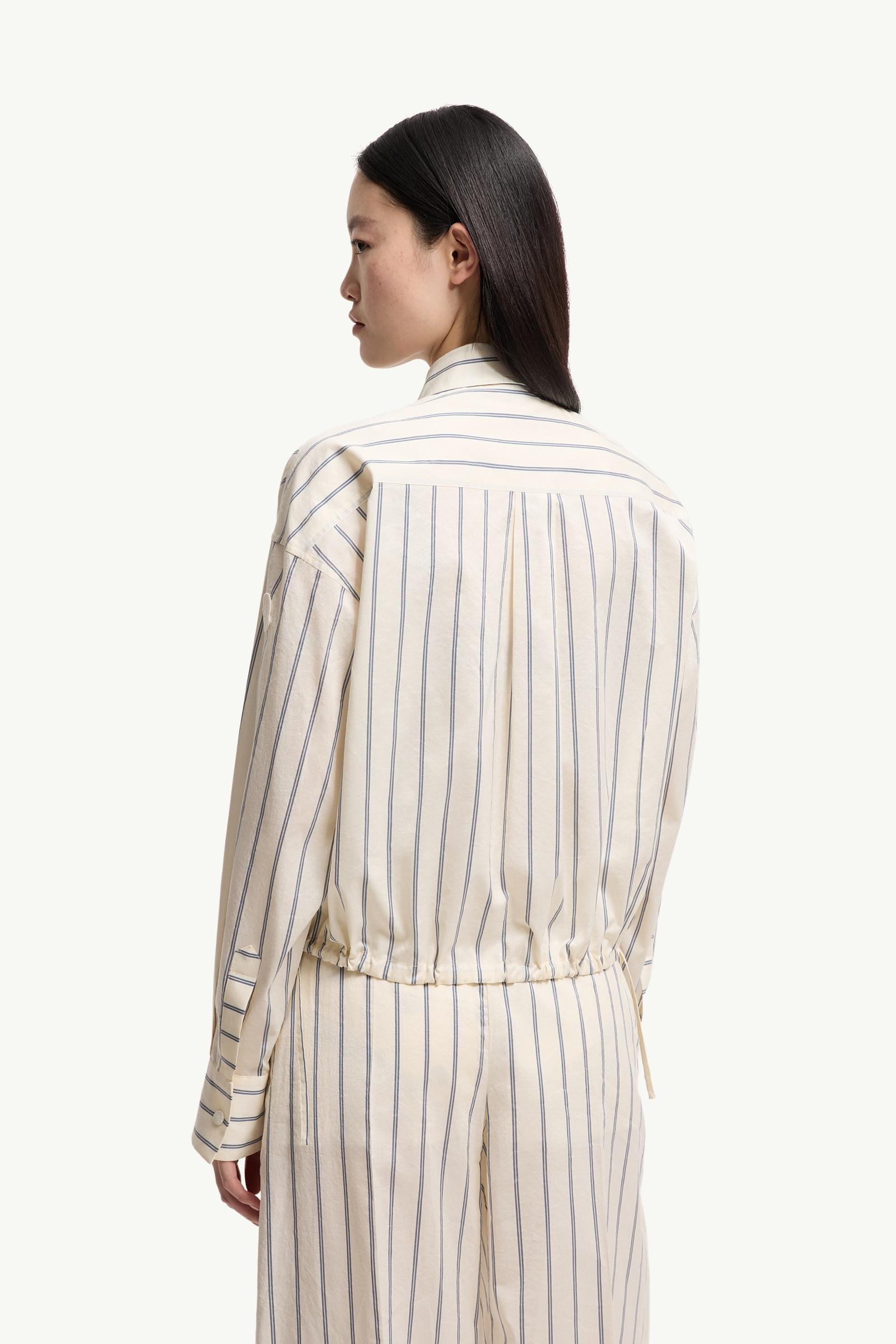 Moncler Striped Cotton & Silk Long Sleeve Shirt White Ivory White Ivory