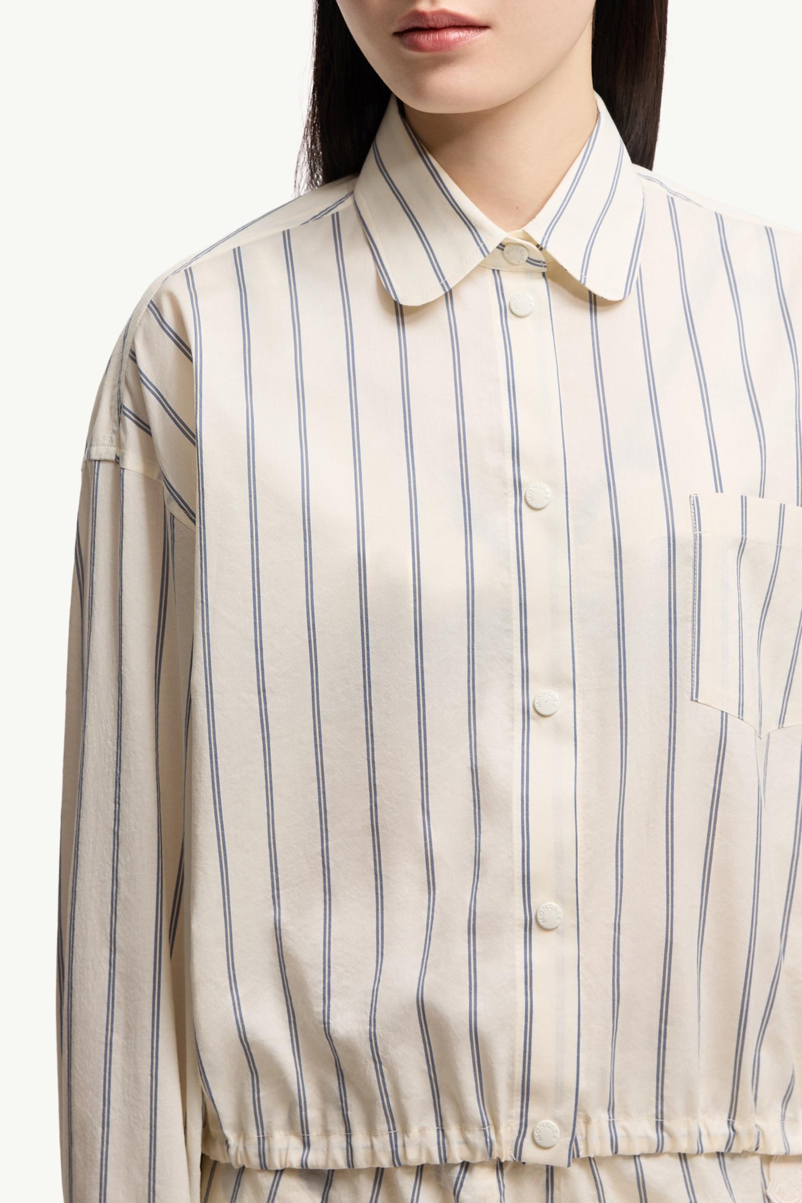 Moncler Striped Cotton & Silk Long Sleeve Shirt White Ivory White Ivory