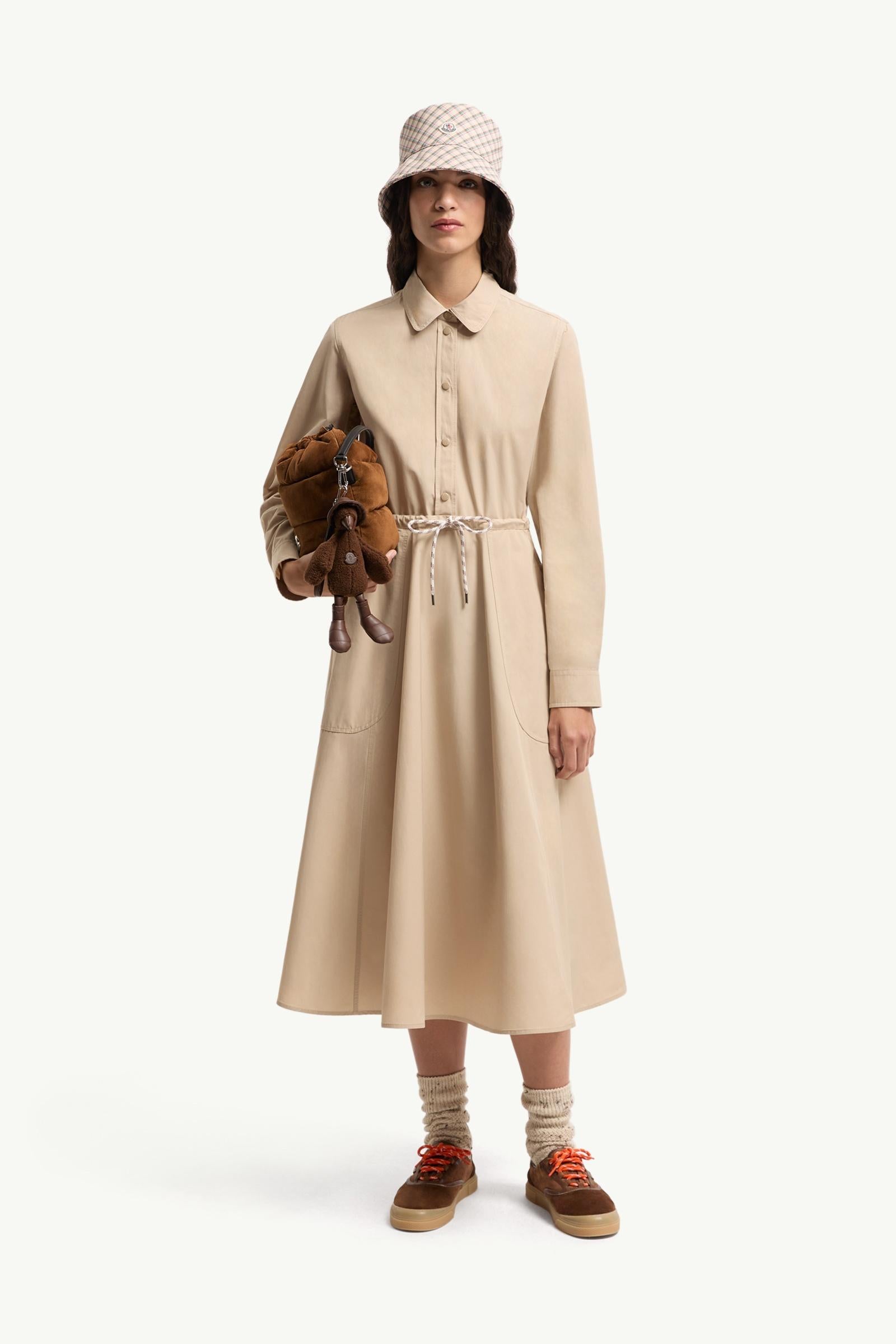 Moncler Poplin Midi Shirt Dress Beige Beige