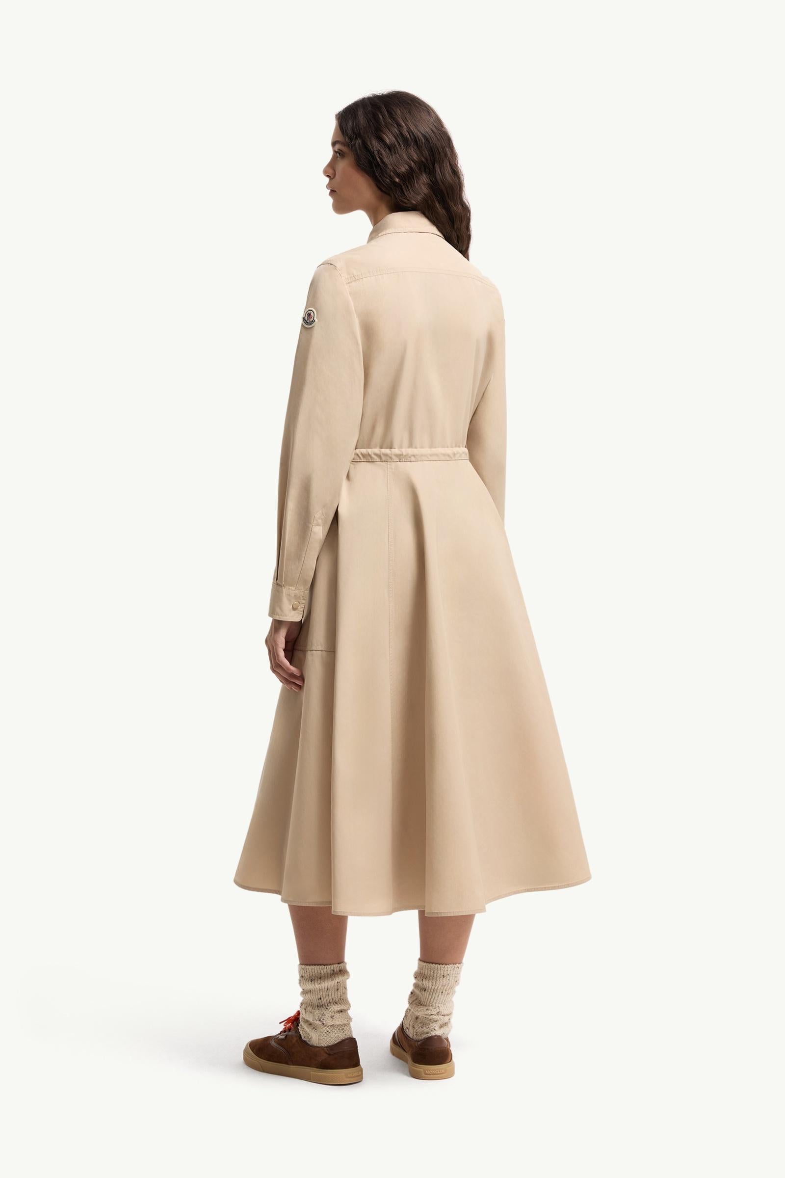 Moncler Poplin Midi Shirt Dress Beige Beige