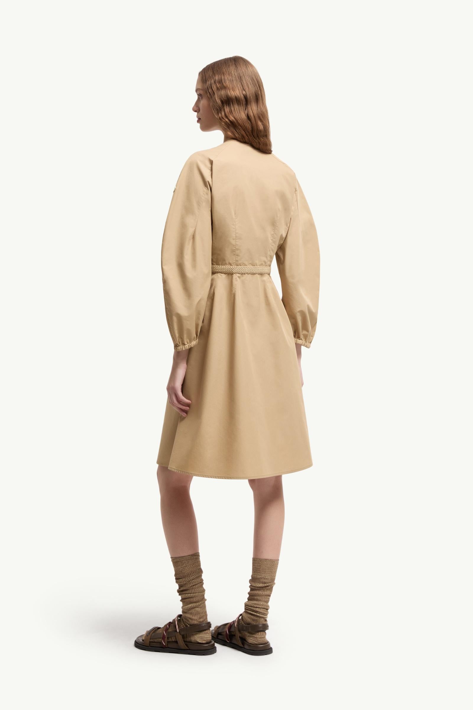 Moncler Pleated Poplin Dress Light Beige Light Beige