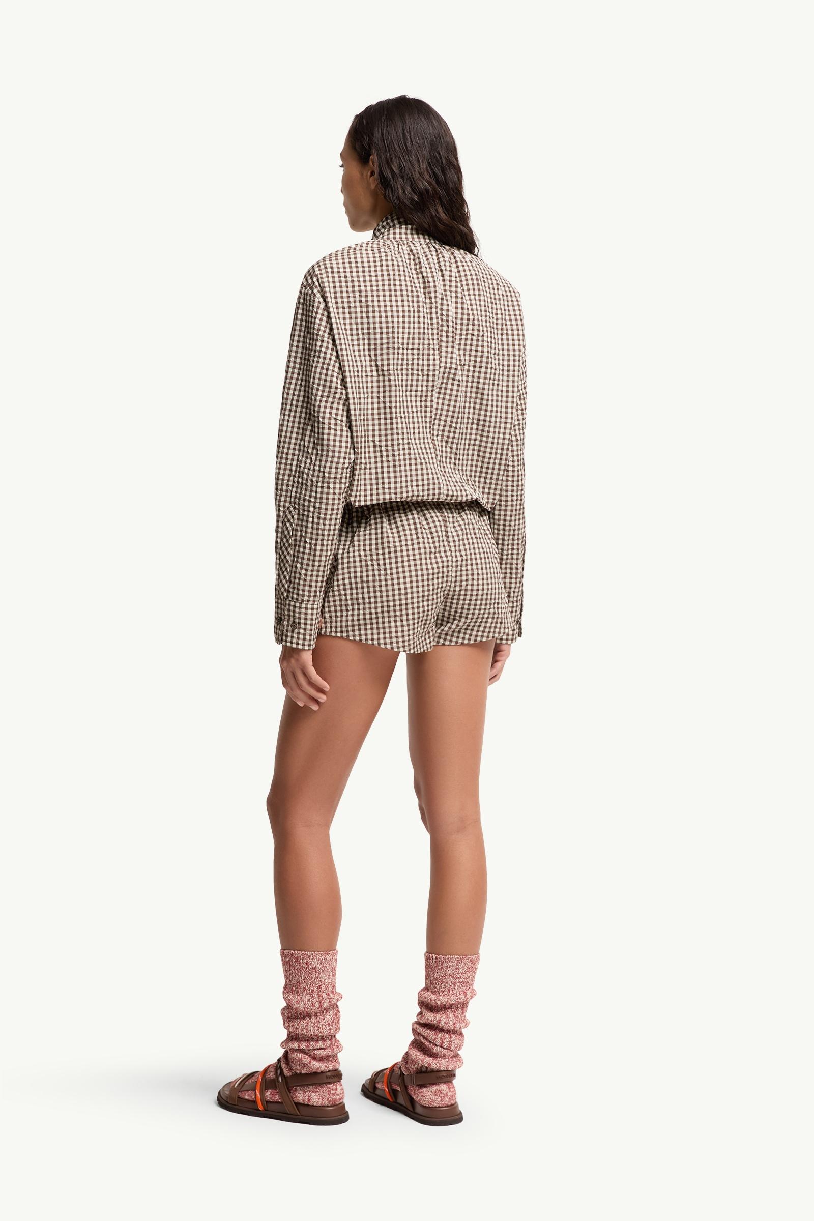 Moncler Vichy Romper With Bow White & Brown White & Brown