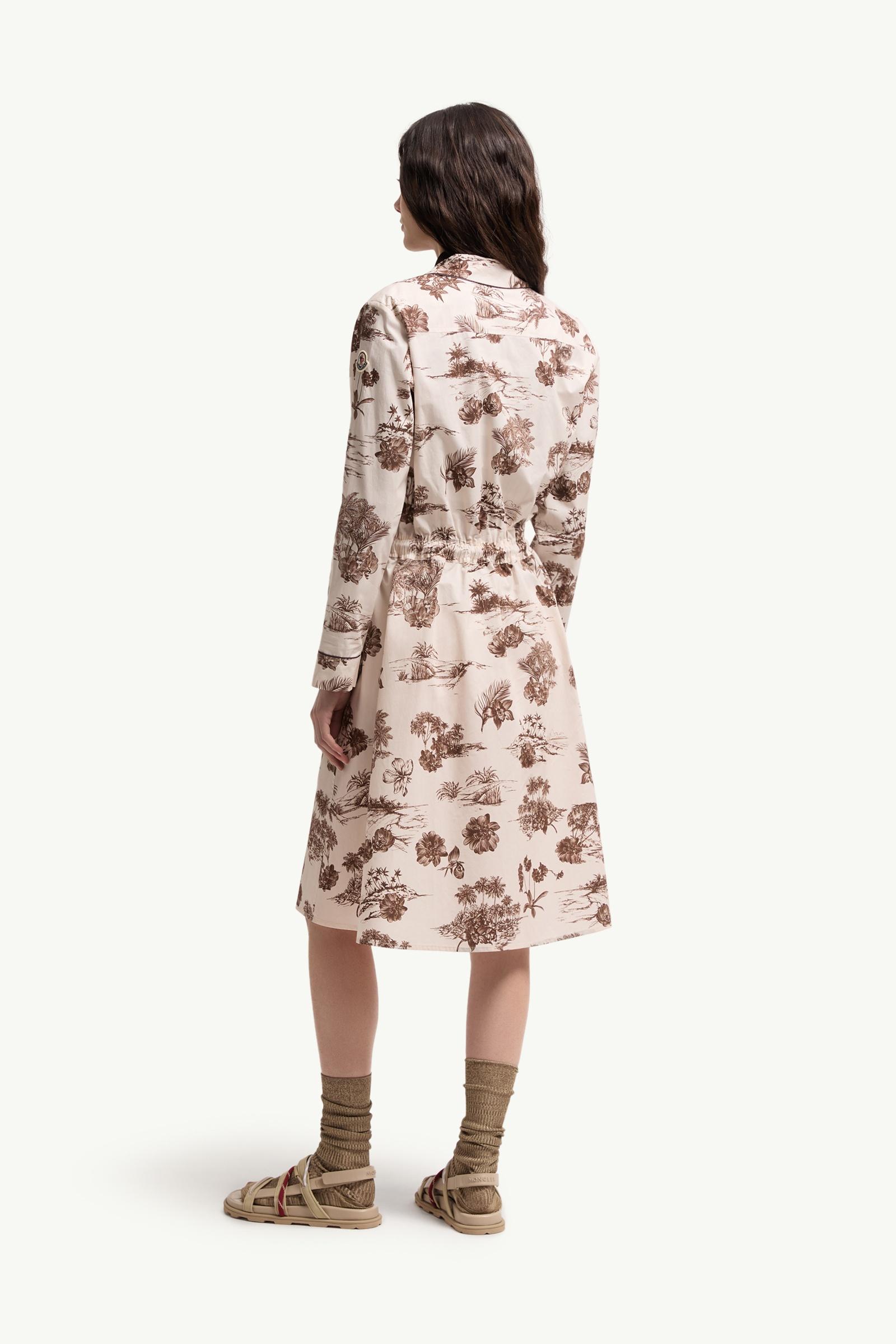 Moncler Floral Knee Length Shirt Dress White Ivory White Ivory