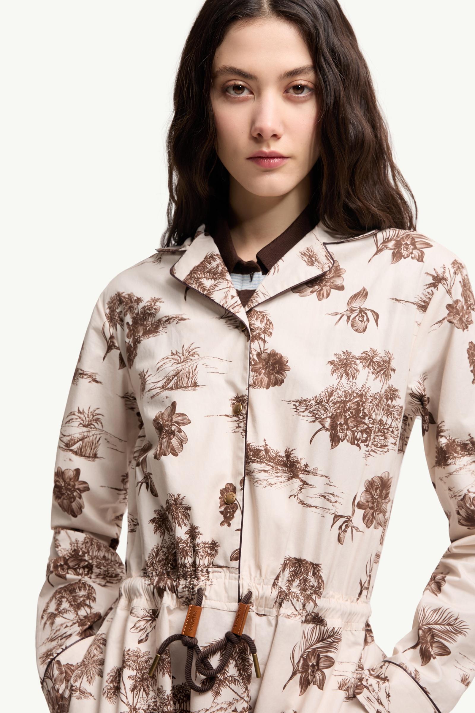 Moncler Floral Knee Length Shirt Dress White Ivory White Ivory