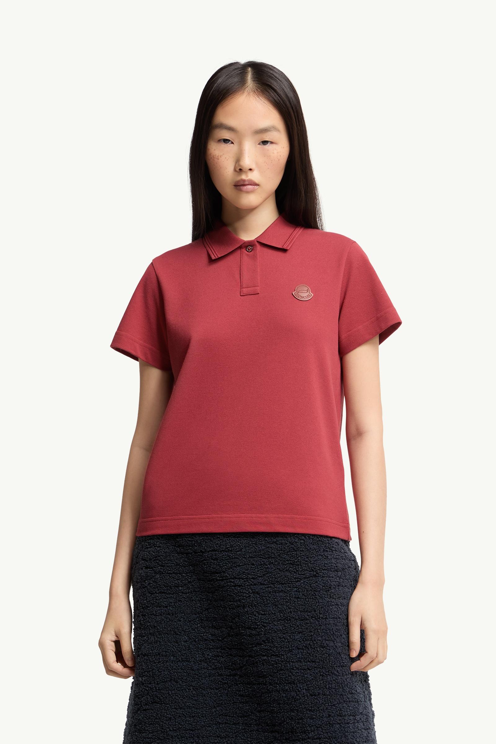 Moncler Logo Cotton Piquet Polo Shirt Dark Red Dark Red