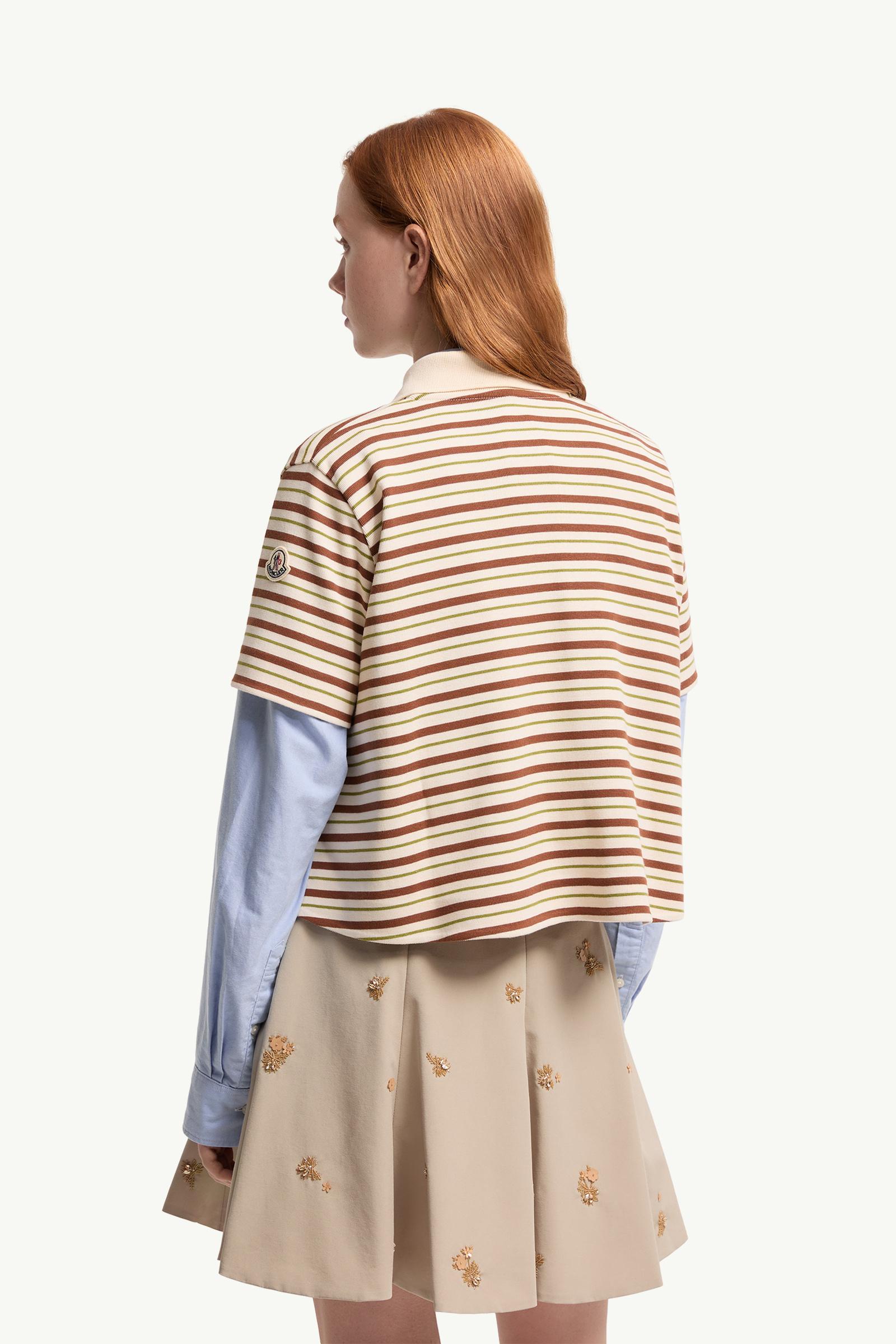 Moncler Striped Cotton Polo Shirt White & Brown White & Brown