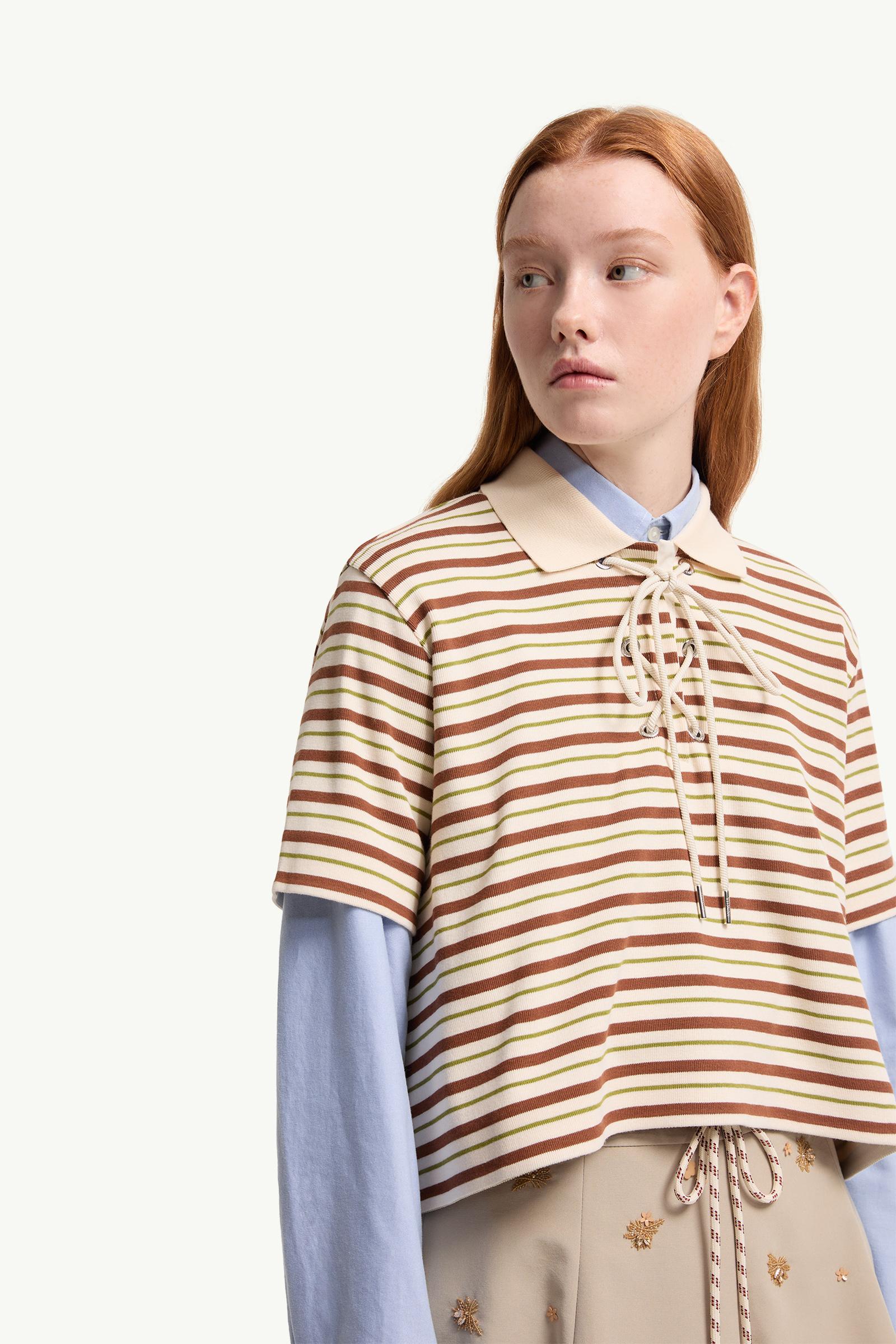 Moncler Striped Cotton Polo Shirt White & Brown White & Brown