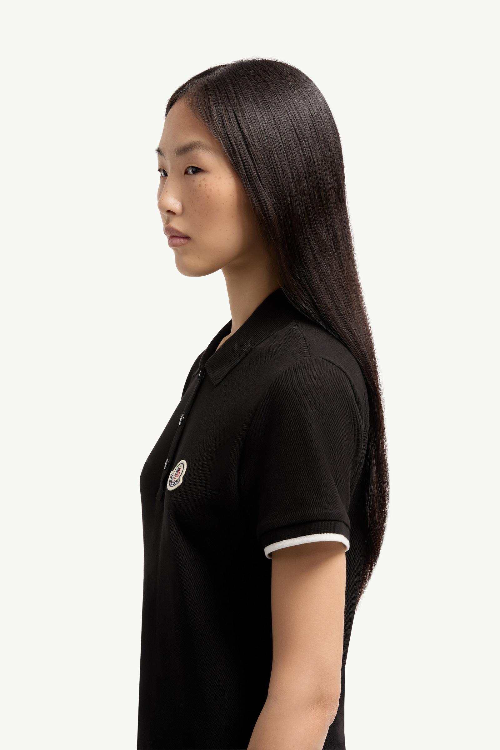 Moncler Logo Cotton Piquet Polo Shirt Black Black