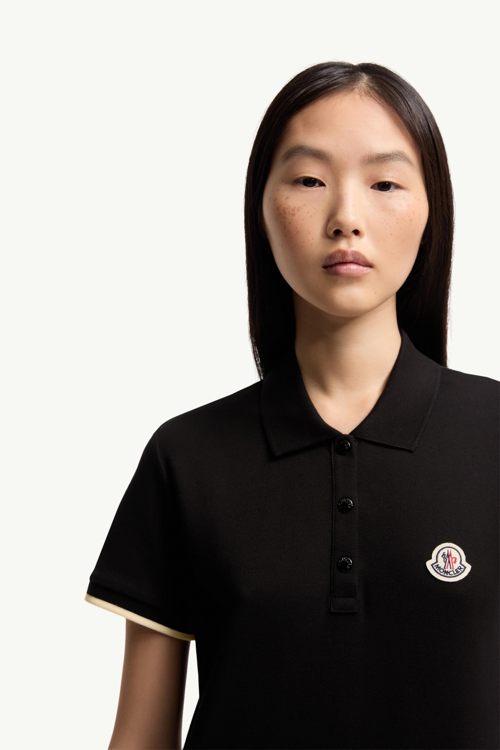 Moncler Logo Cotton Piquet Polo Shirt Black Black