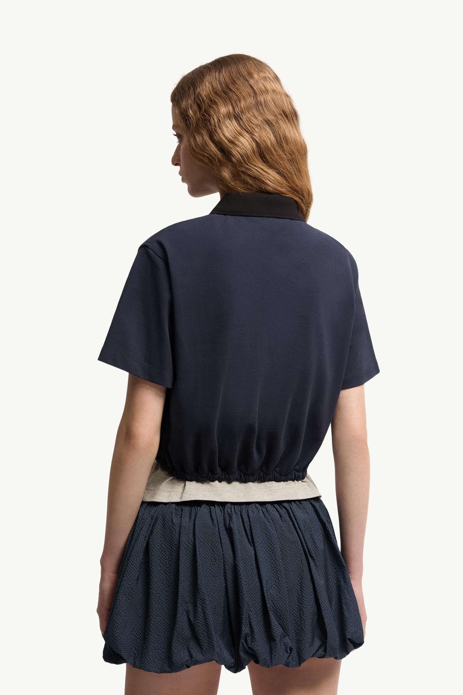 Moncler Cropped Cotton Piquet Polo Shirt Night Blue Night Blue