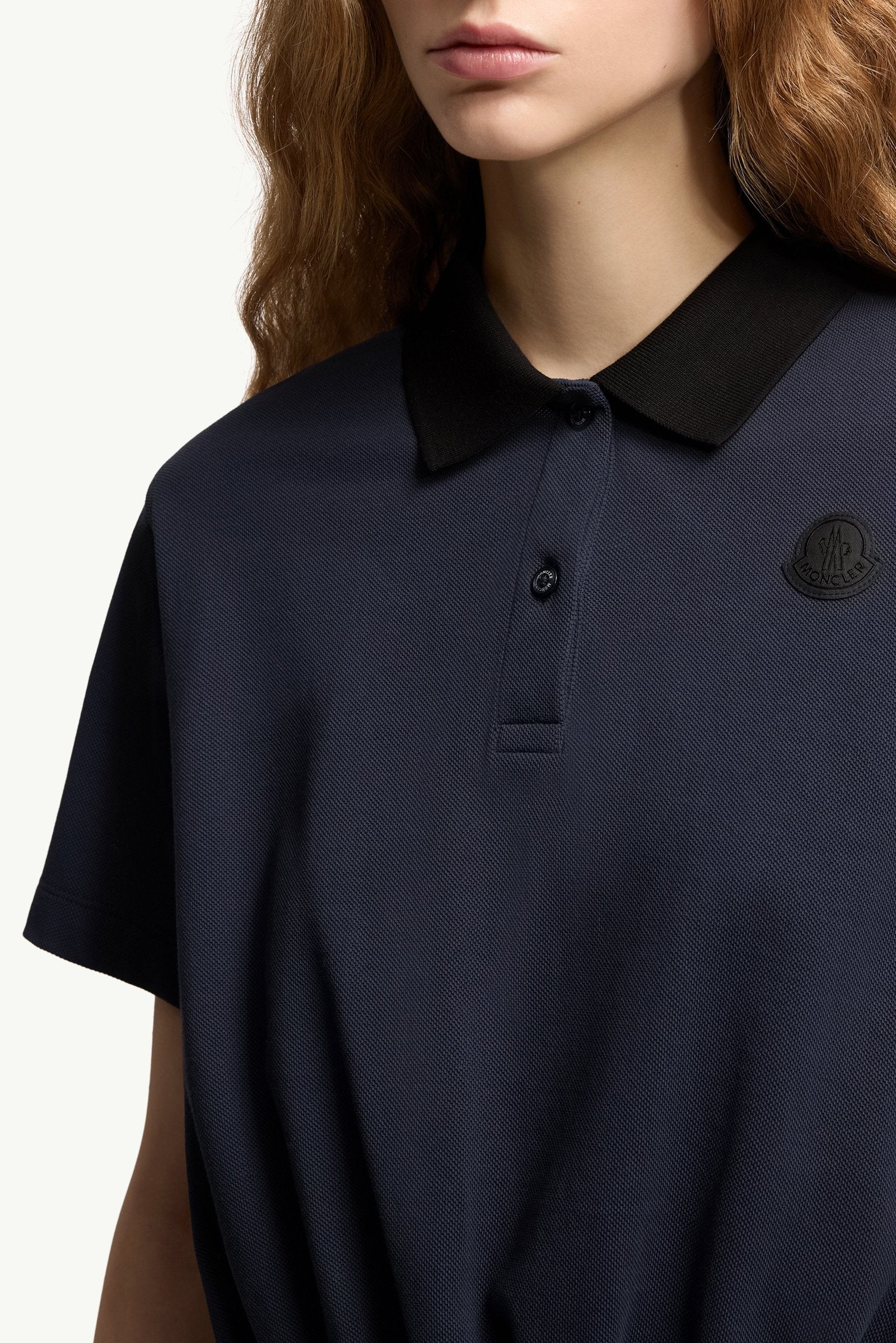 Moncler Cropped Cotton Piquet Polo Shirt Night Blue Night Blue