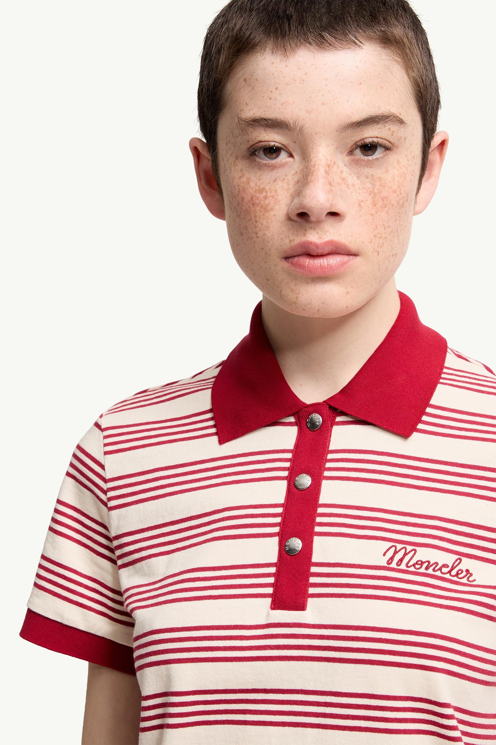 Moncler Striped Cotton Polo Shirt White & Red White & Red