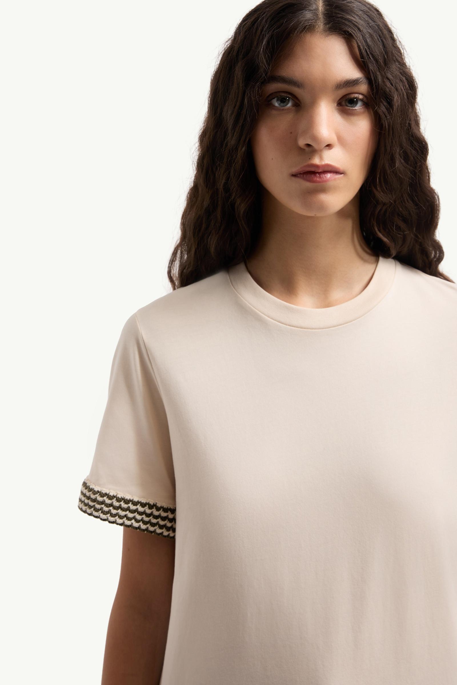 Moncler Crochet-Trimmed Cotton Logo T-Shirt White Ivory White Ivory
