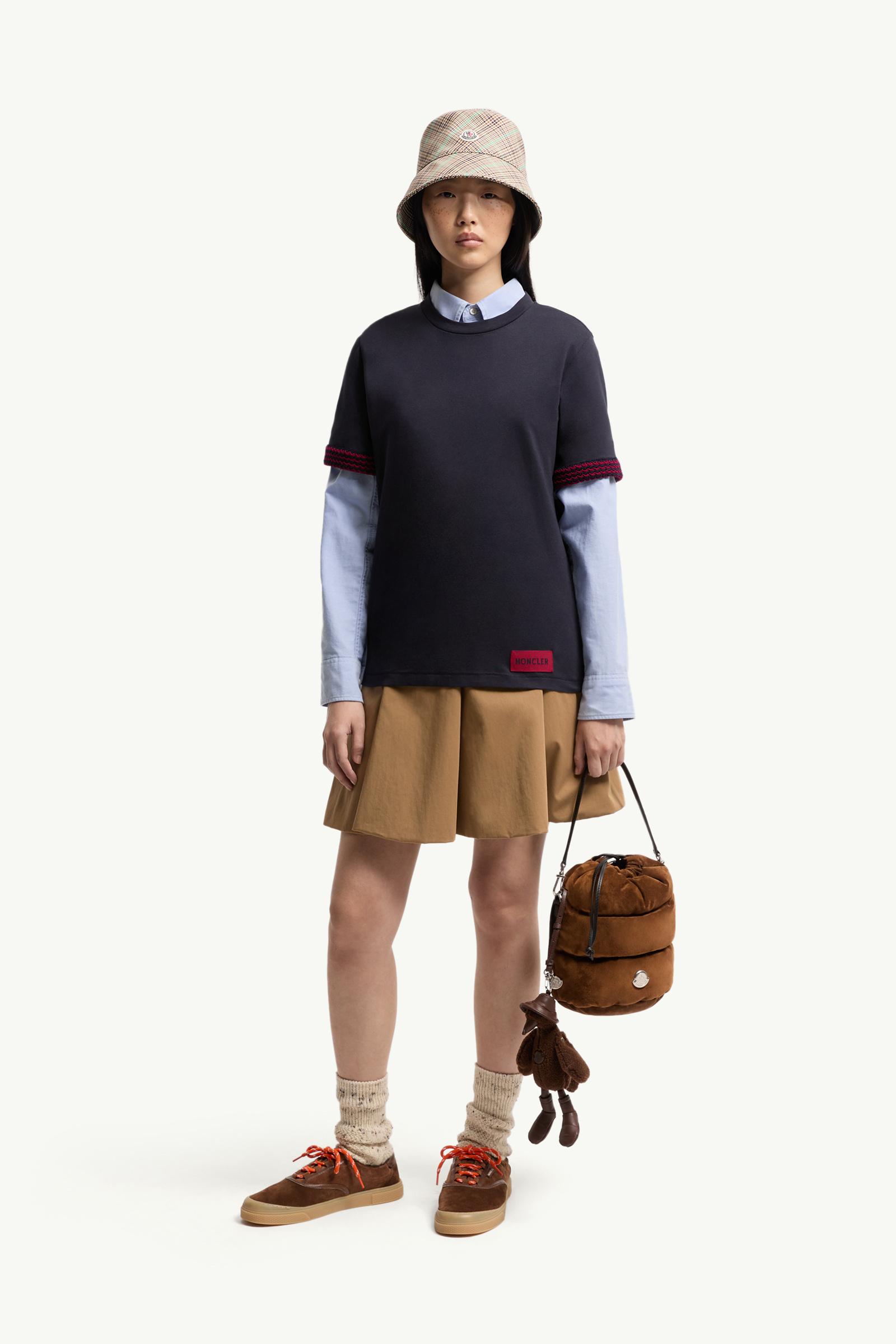 Moncler Crochet-Trimmed Cotton Logo T-Shirt Dark Blue Dark Blue