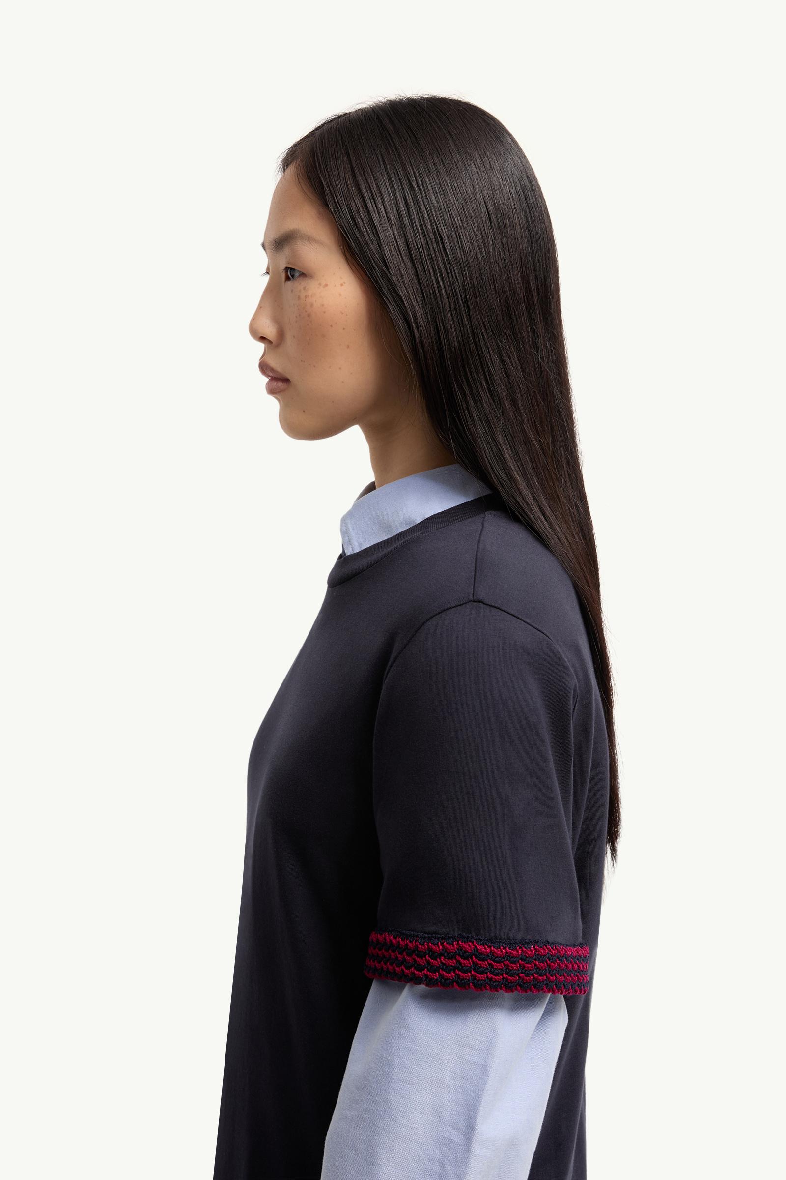 Moncler Crochet-Trimmed Cotton Logo T-Shirt Dark Blue Dark Blue
