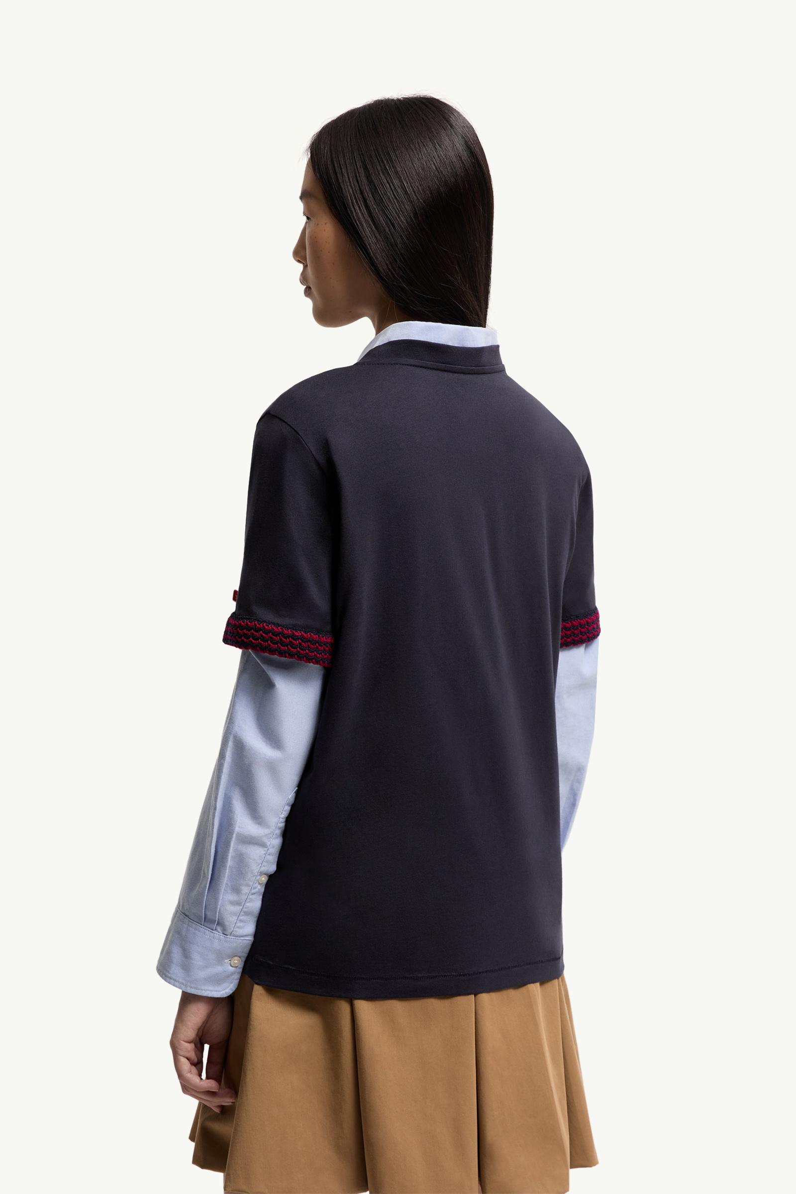 Moncler Crochet-Trimmed Cotton Logo T-Shirt Dark Blue Dark Blue